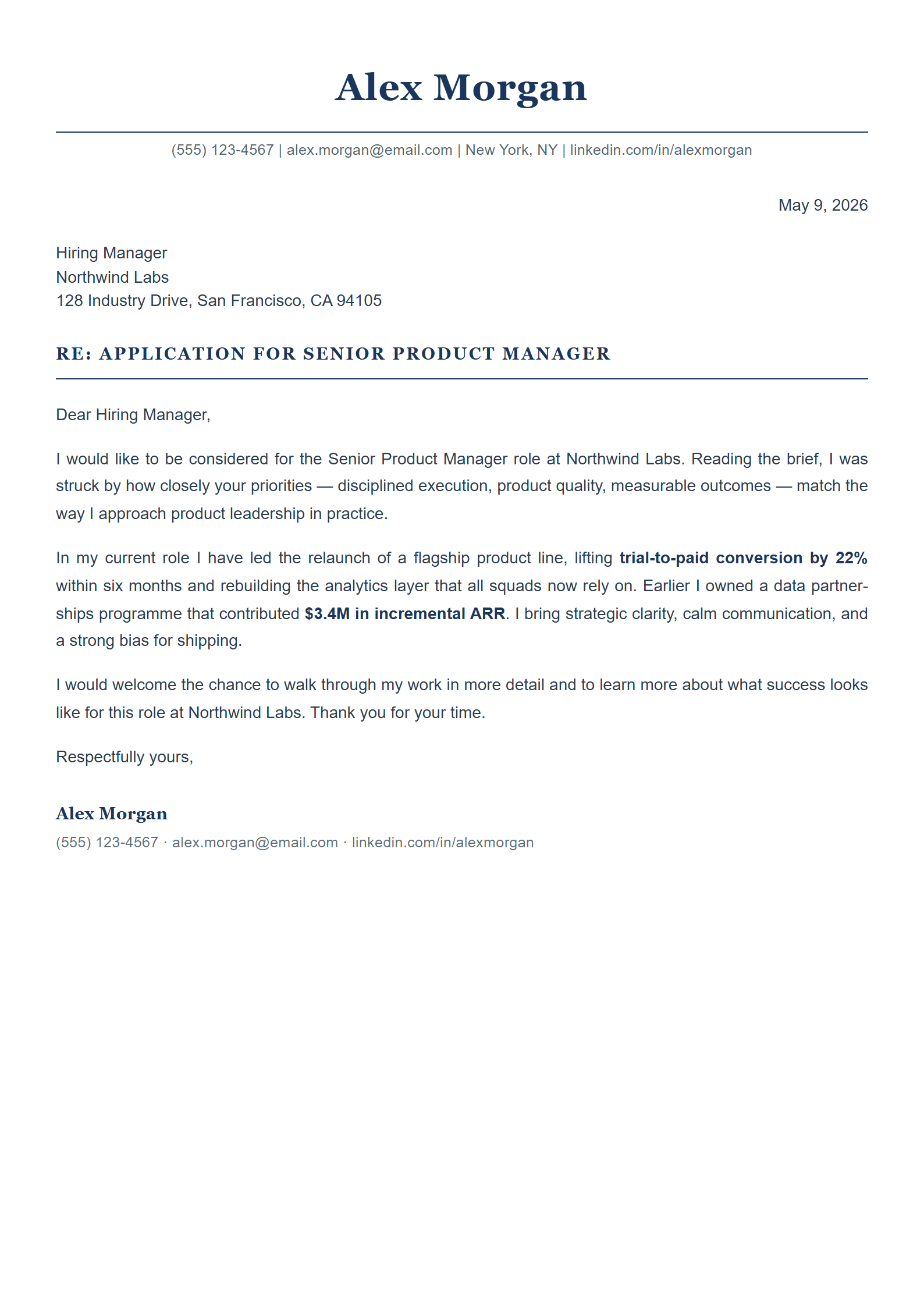 Executive Edge cover letter template preview