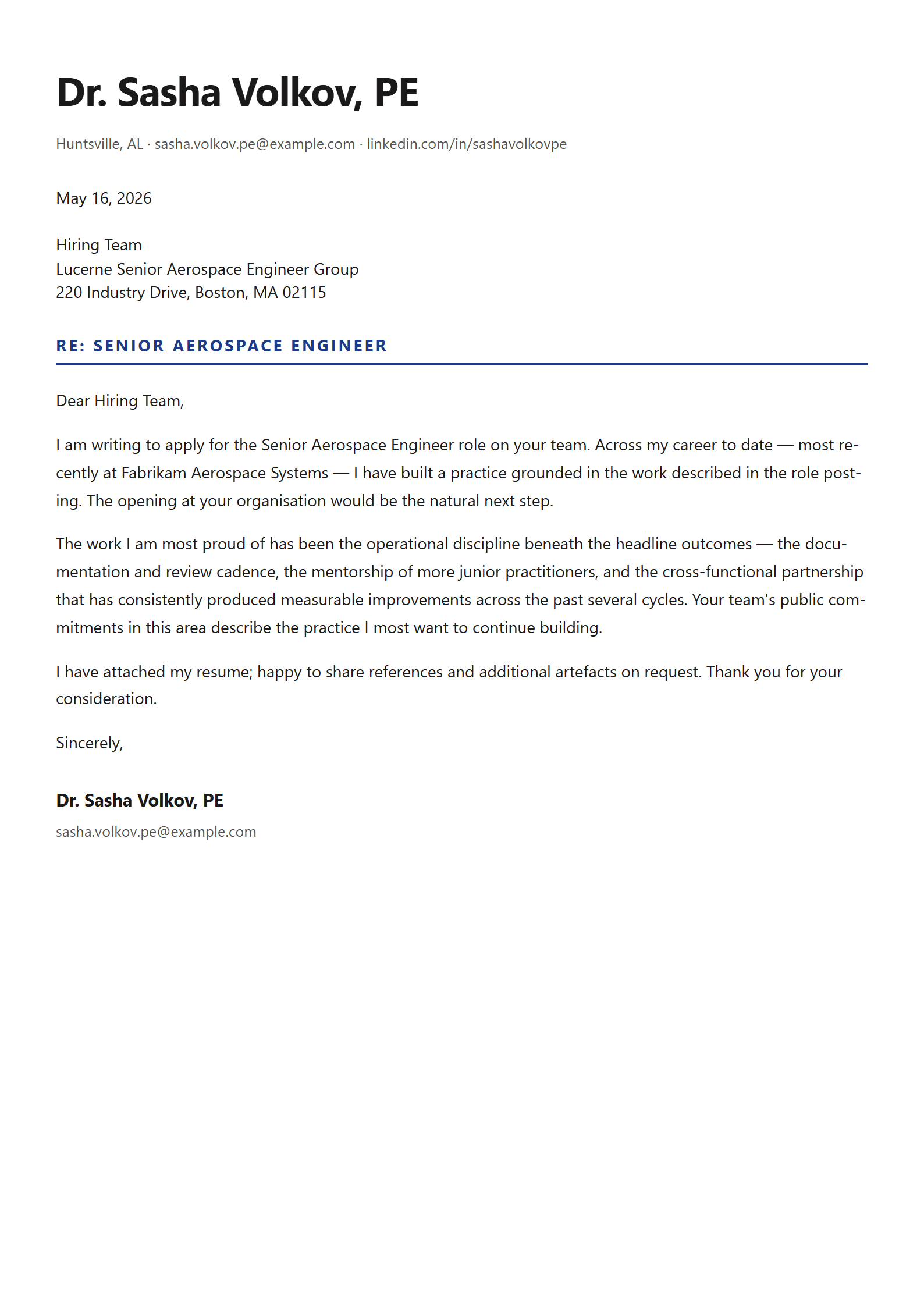 Aero cover letter template preview