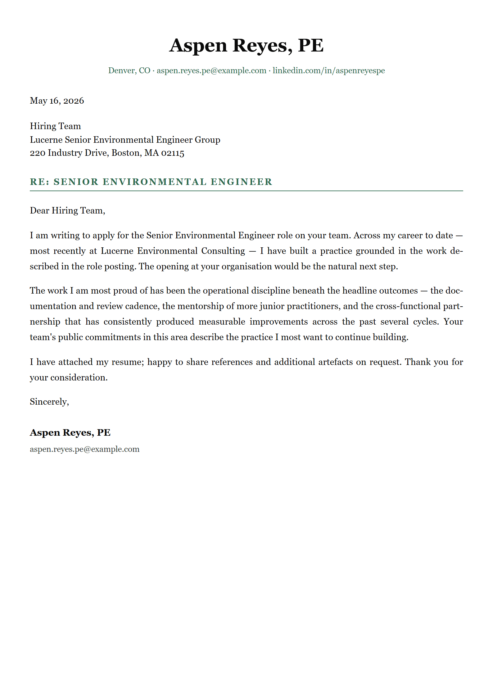 Verdant cover letter template preview