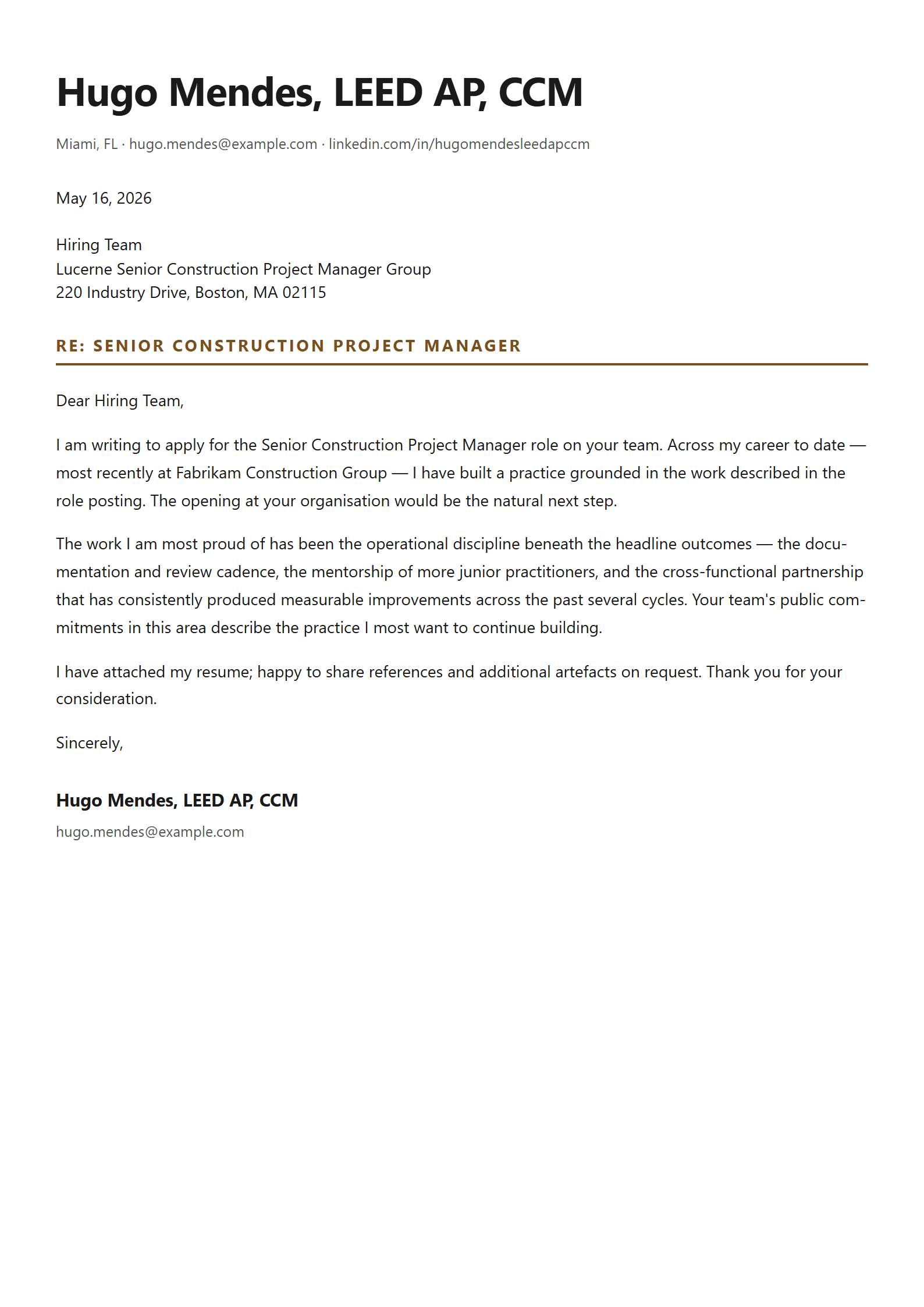 Compass-PM cover letter template preview