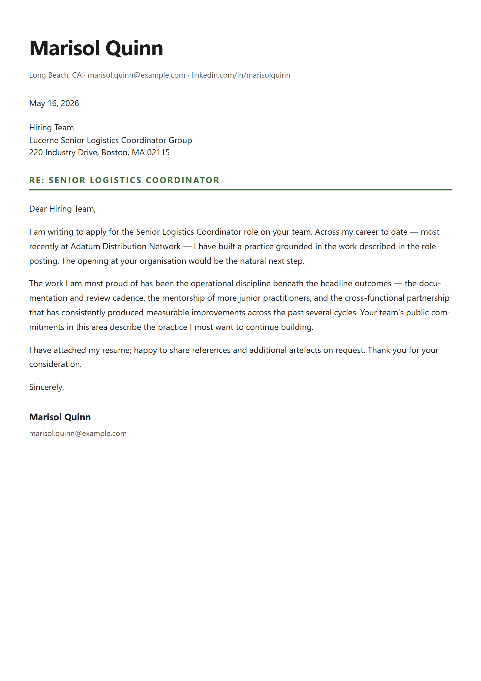 Manifest cover letter template preview