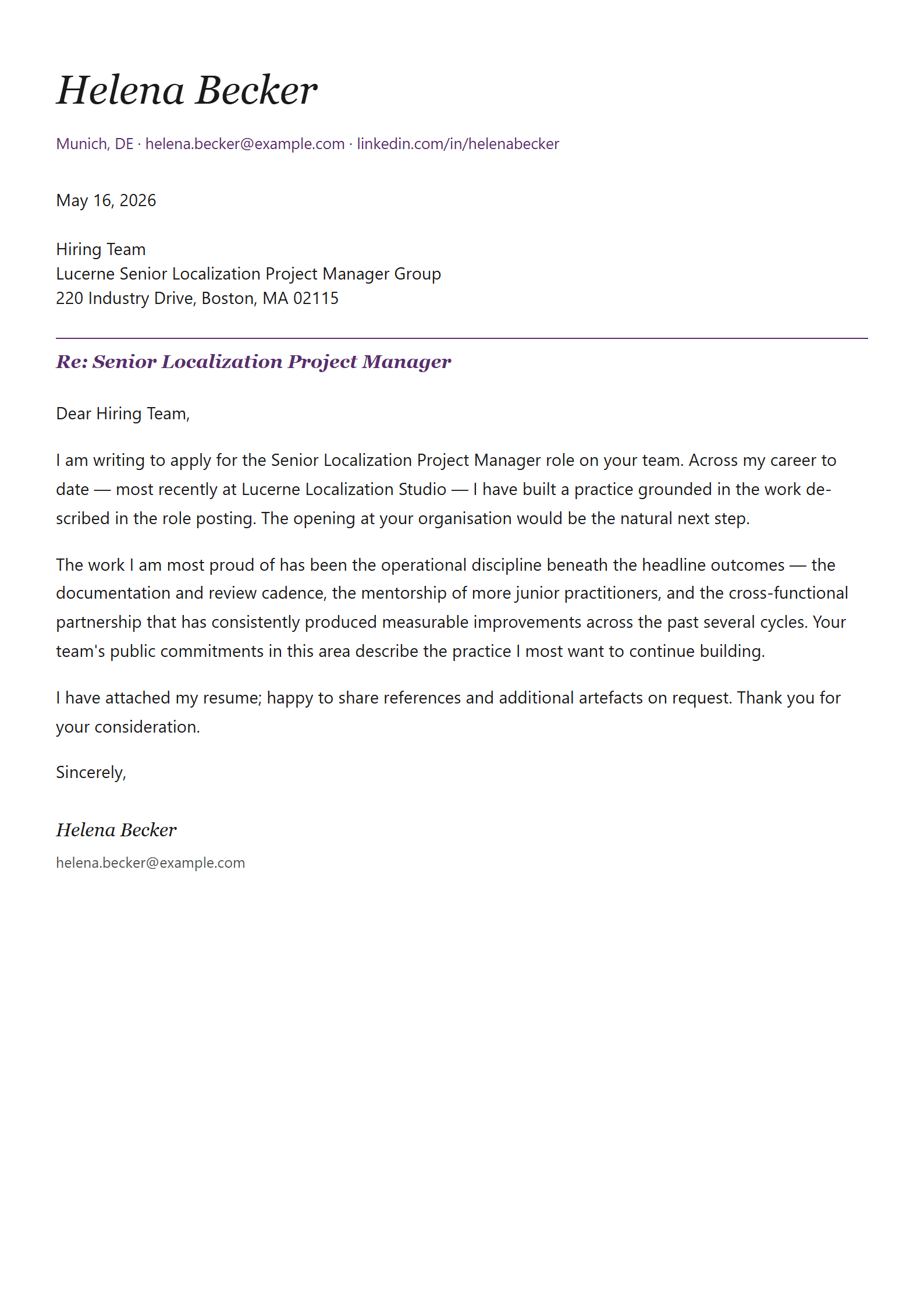Lingo cover letter template preview