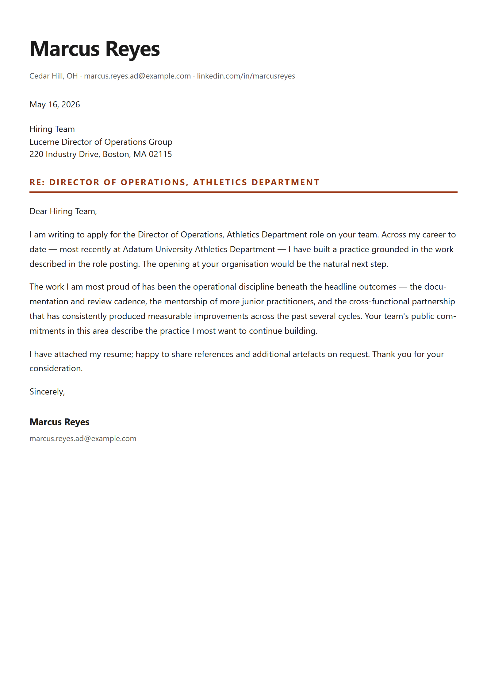 Roster-Sports cover letter template preview