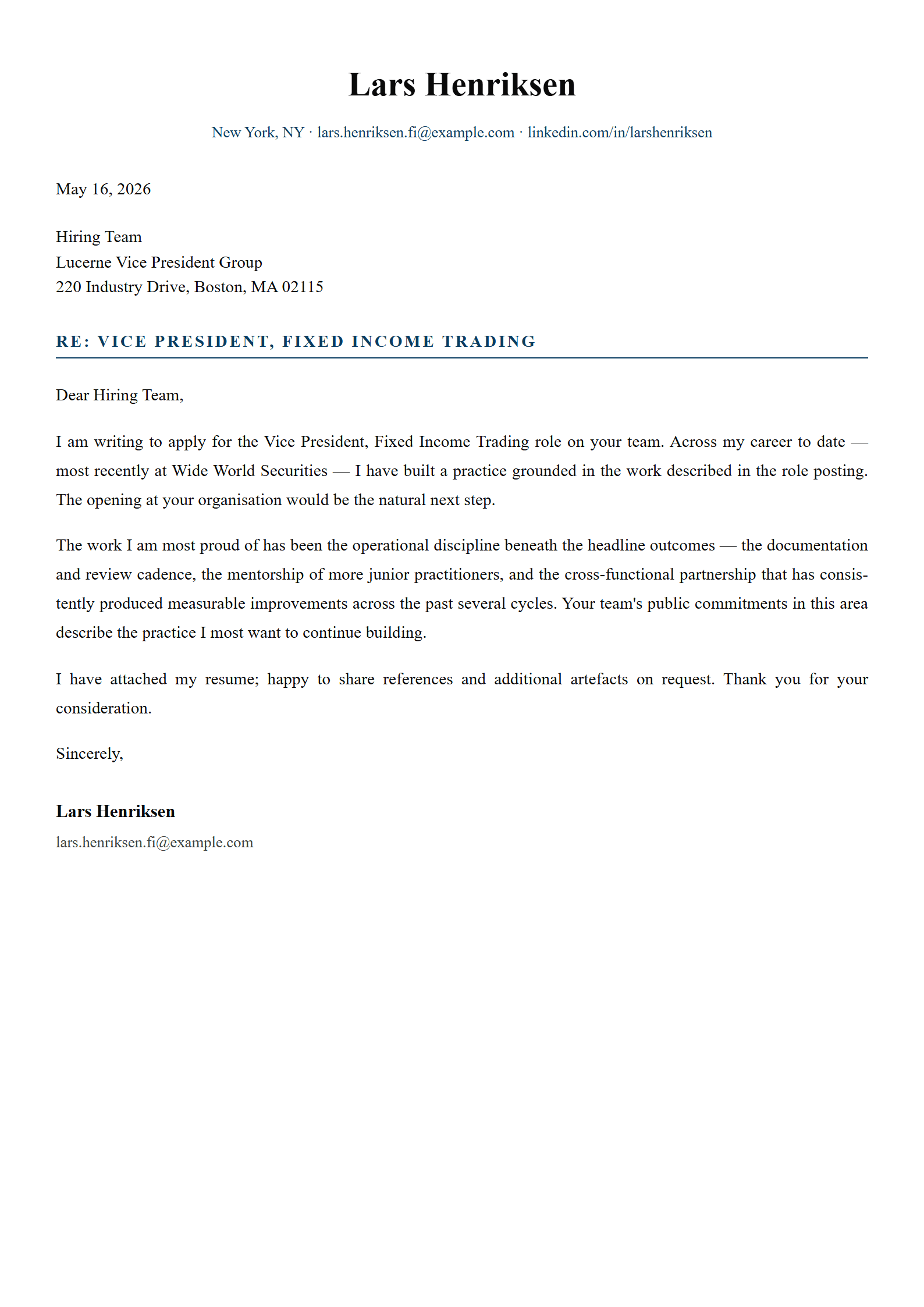Bourse-Trader cover letter template preview