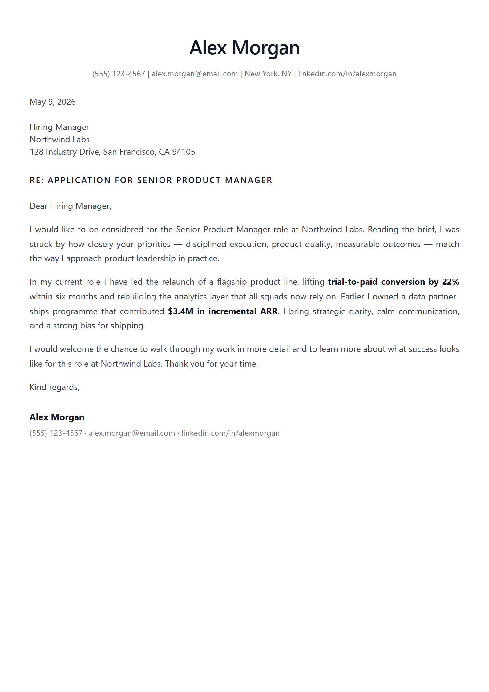 Fresh Start cover letter template preview