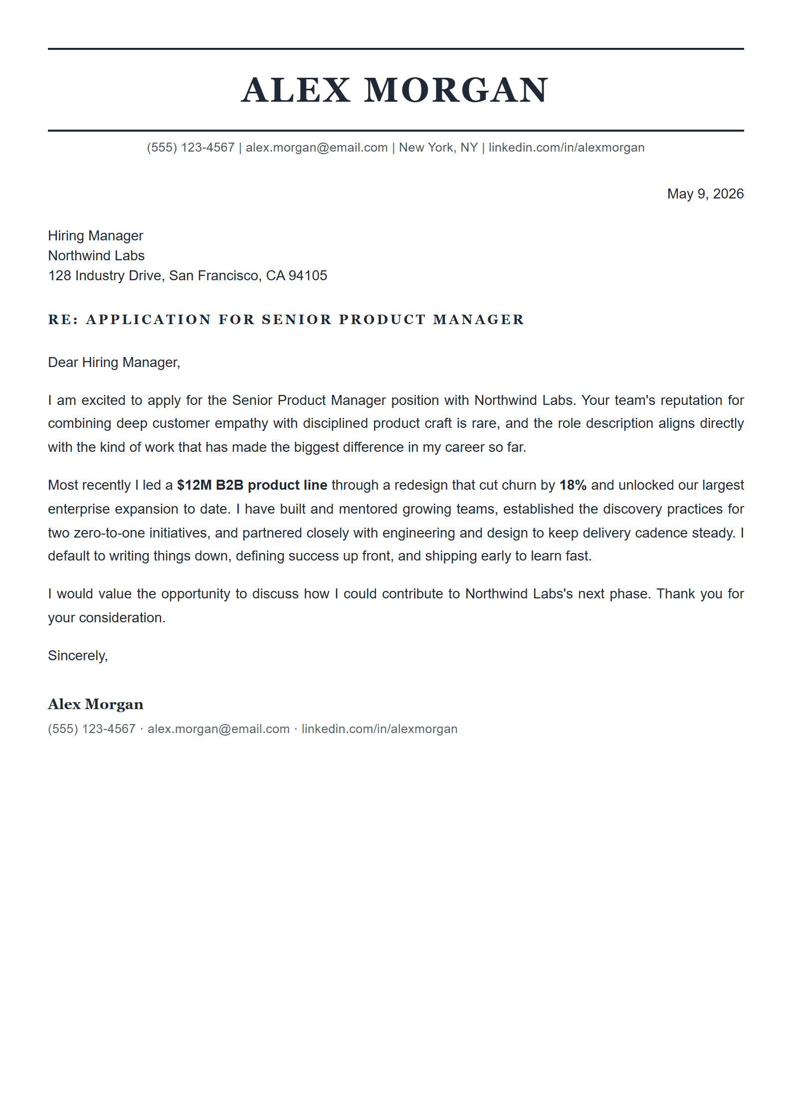C-Suite cover letter template preview