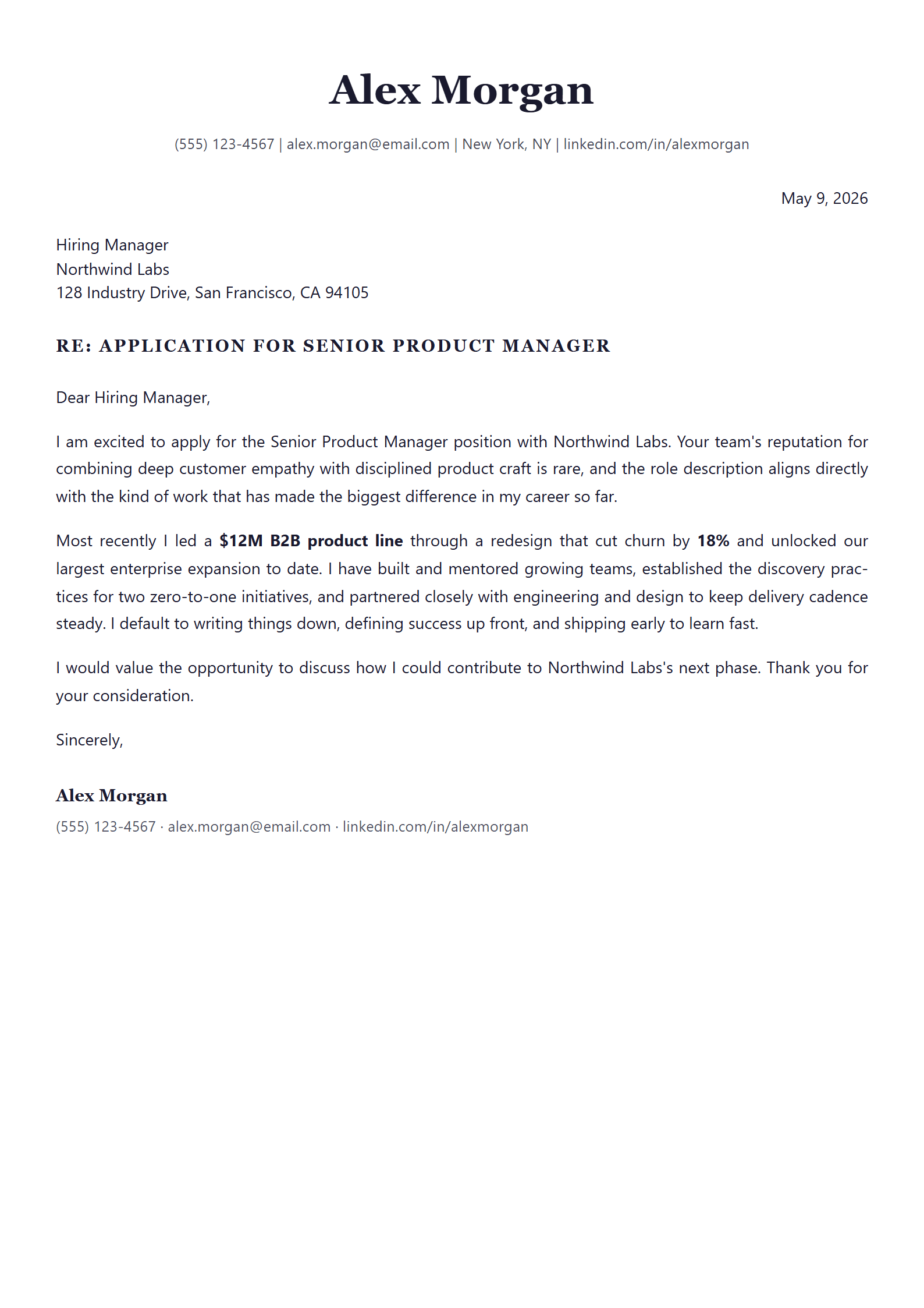 Executive Photo cover letter template preview