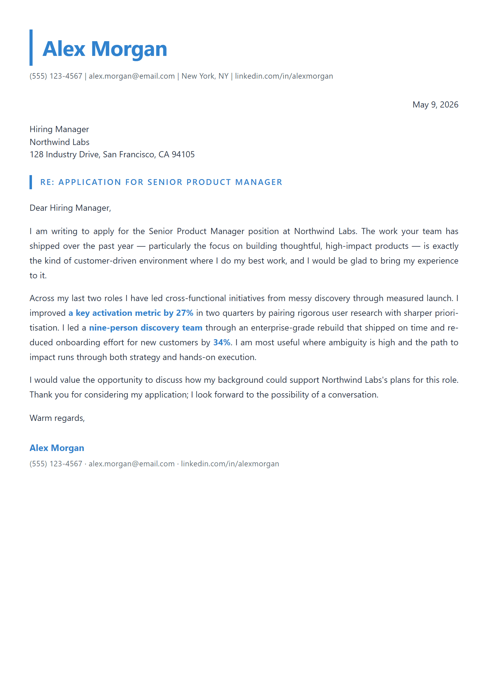 Modern Sidebar Photo cover letter template preview