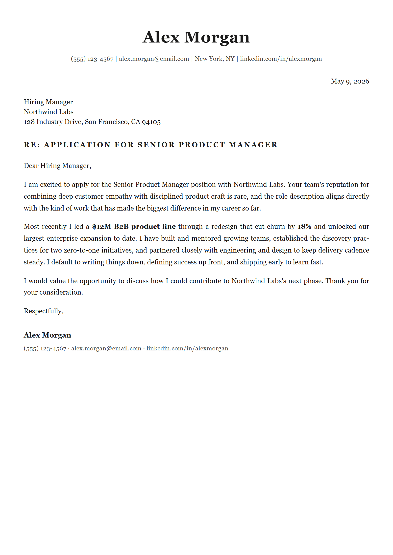 Executive Serif cover letter template preview