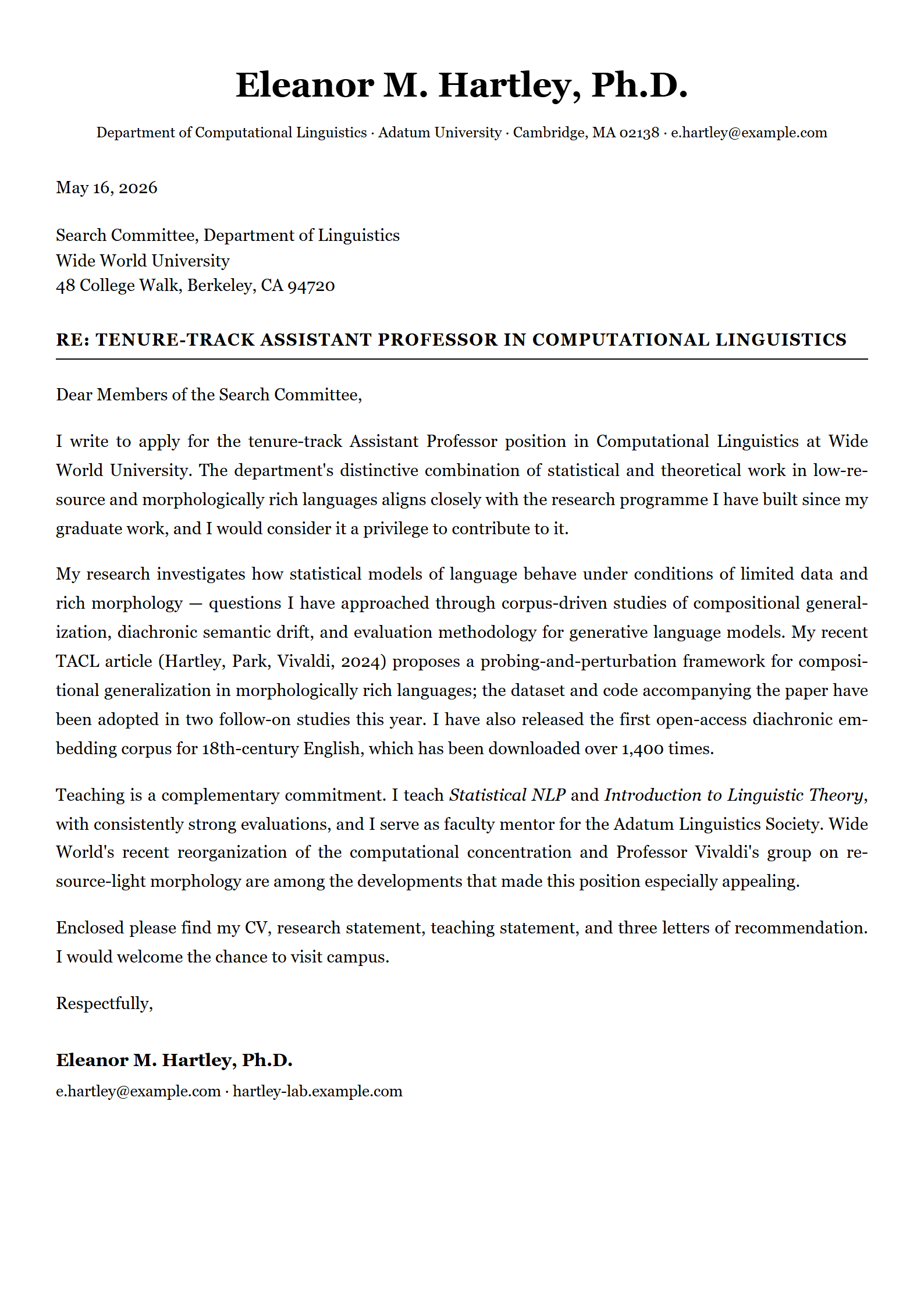 Quill cover letter template preview