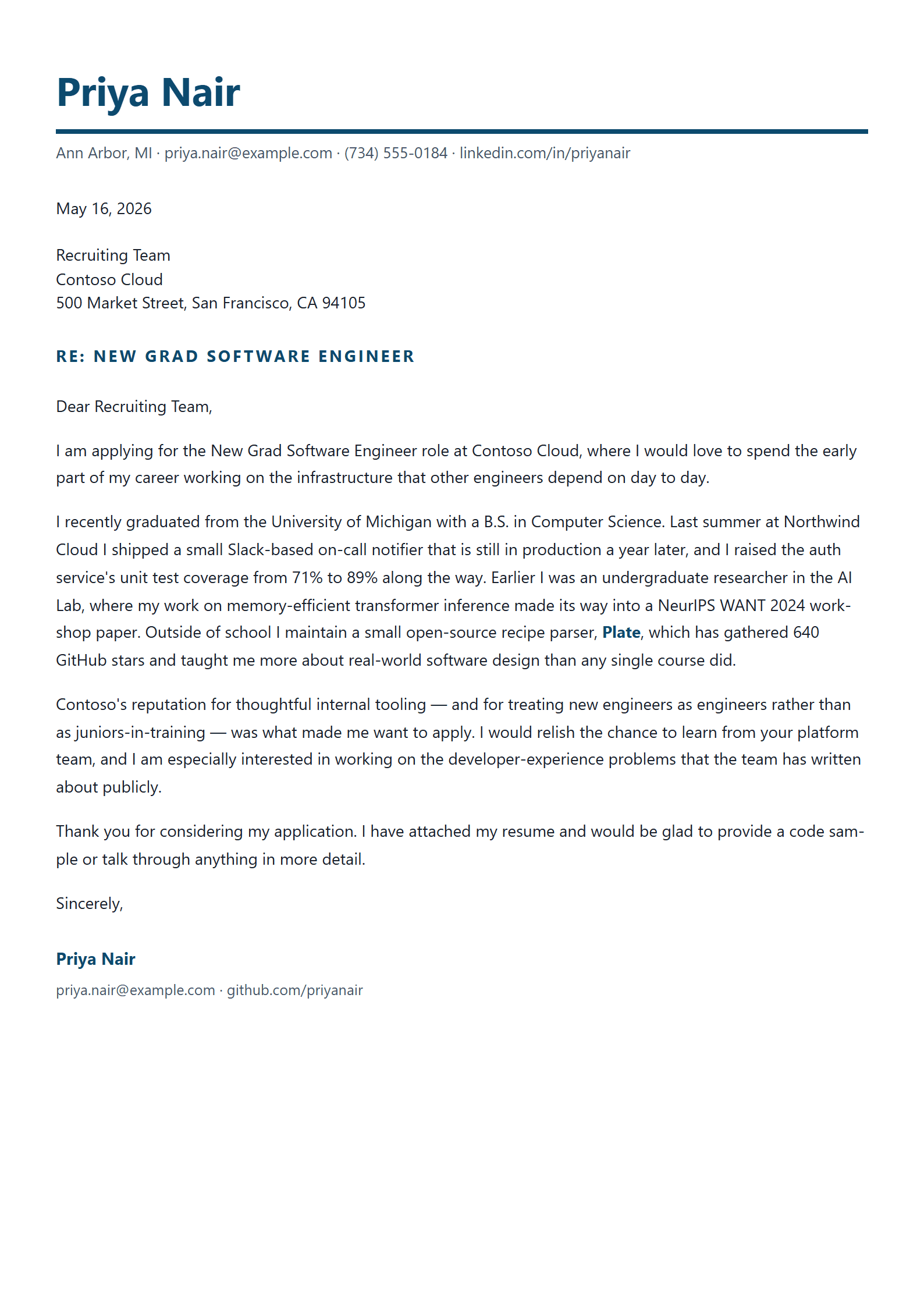 Spark cover letter template preview