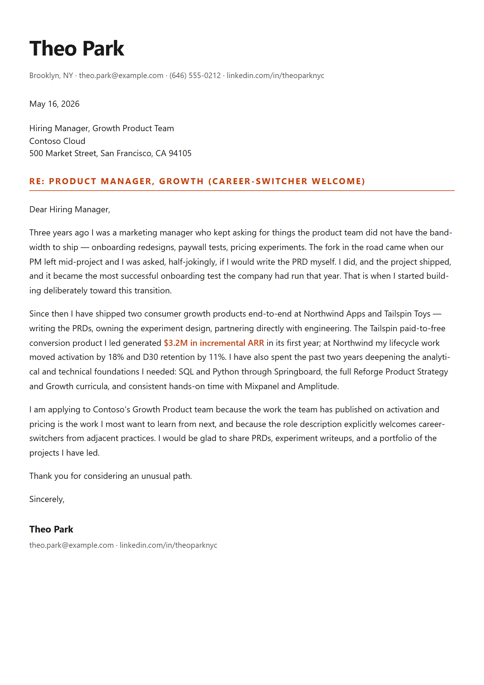 Pivot cover letter template preview