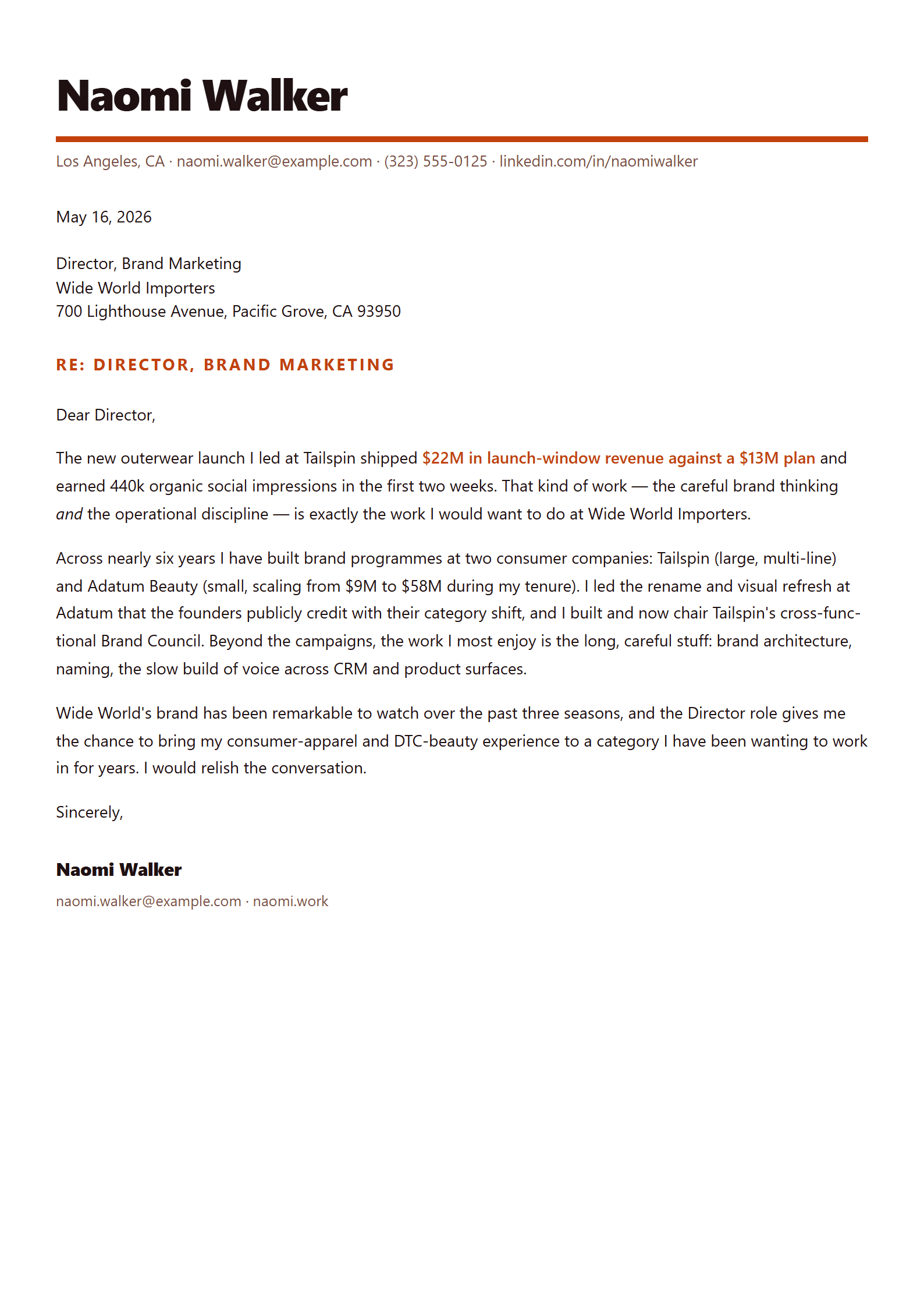 Verve cover letter template preview