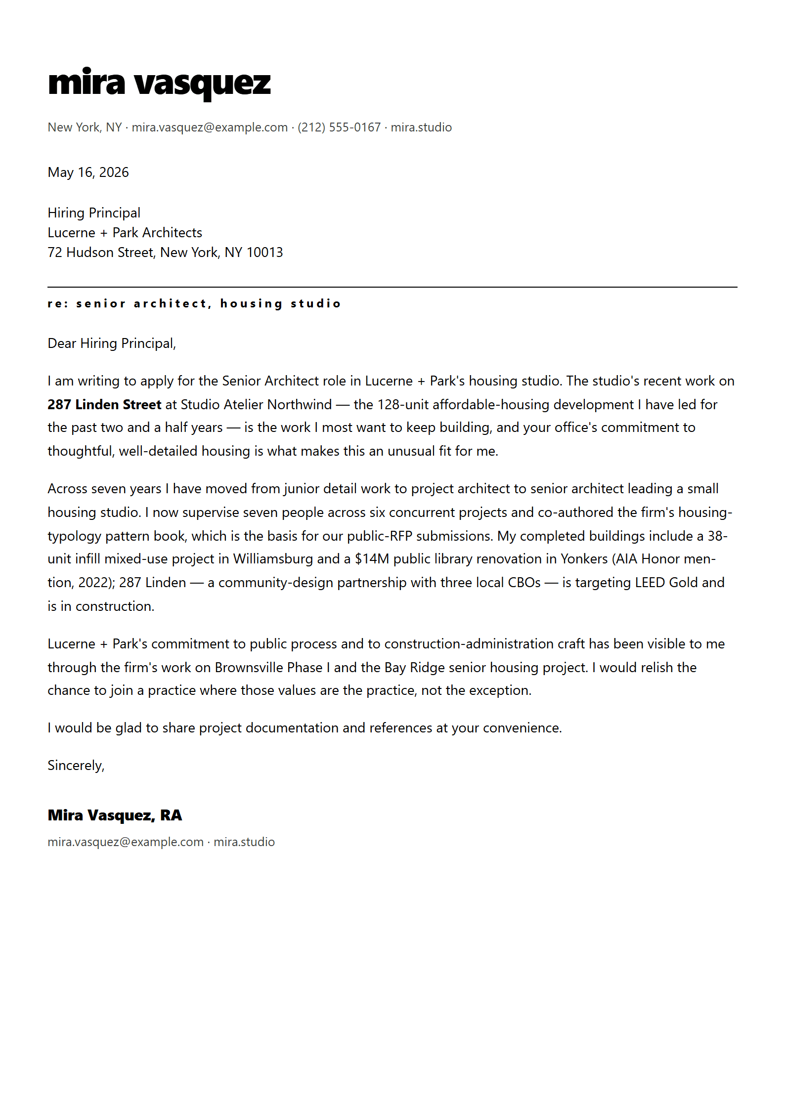 Plinth cover letter template preview