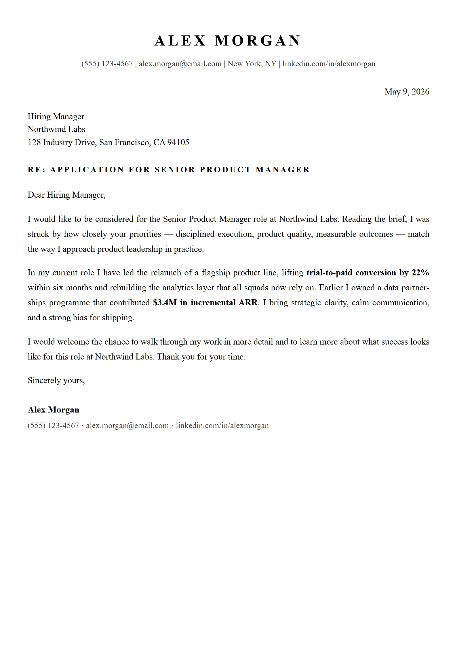 Timeless Classic cover letter template preview