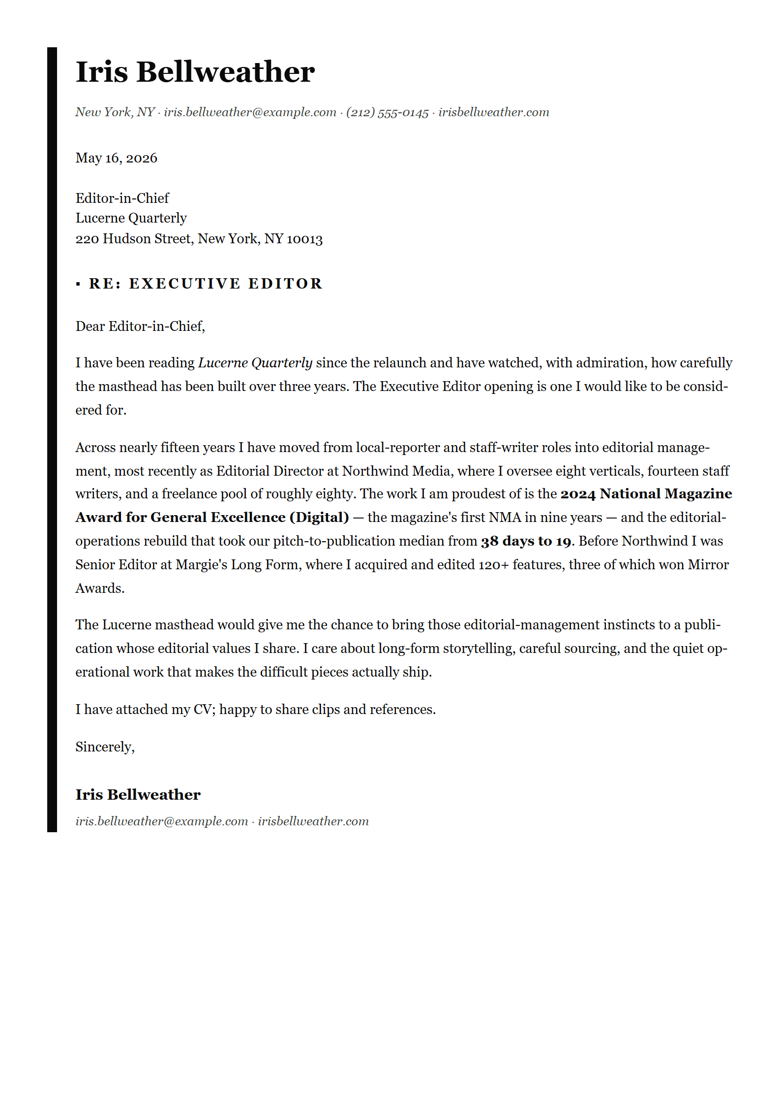 Onyx cover letter template preview