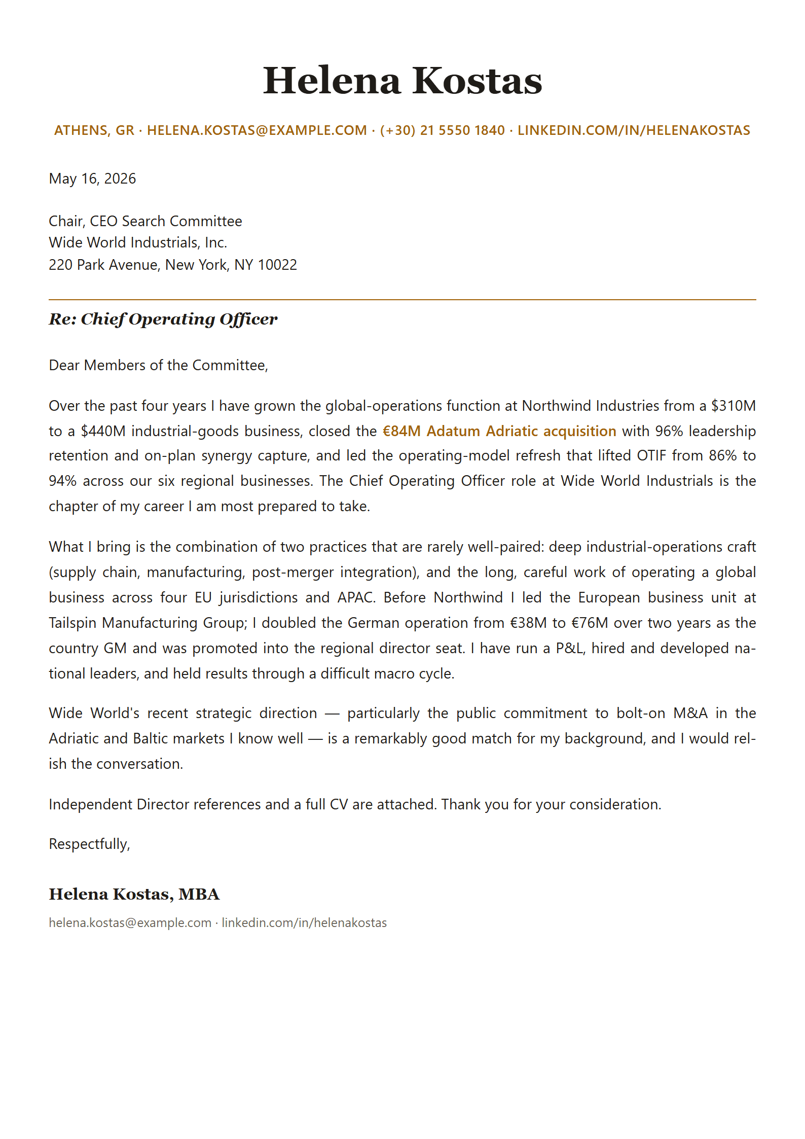 Stellar cover letter template preview