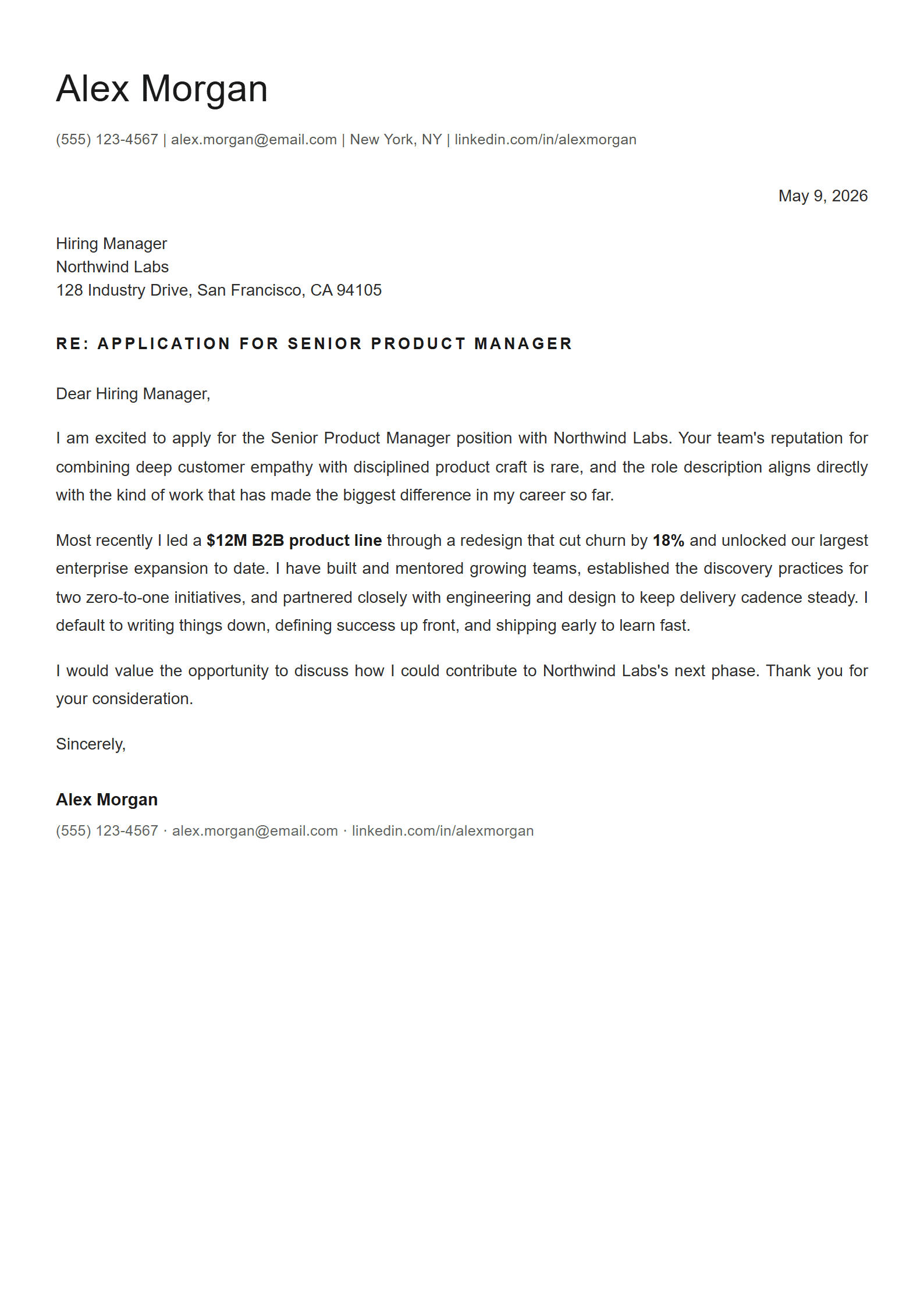 Minimalist Sans cover letter template preview