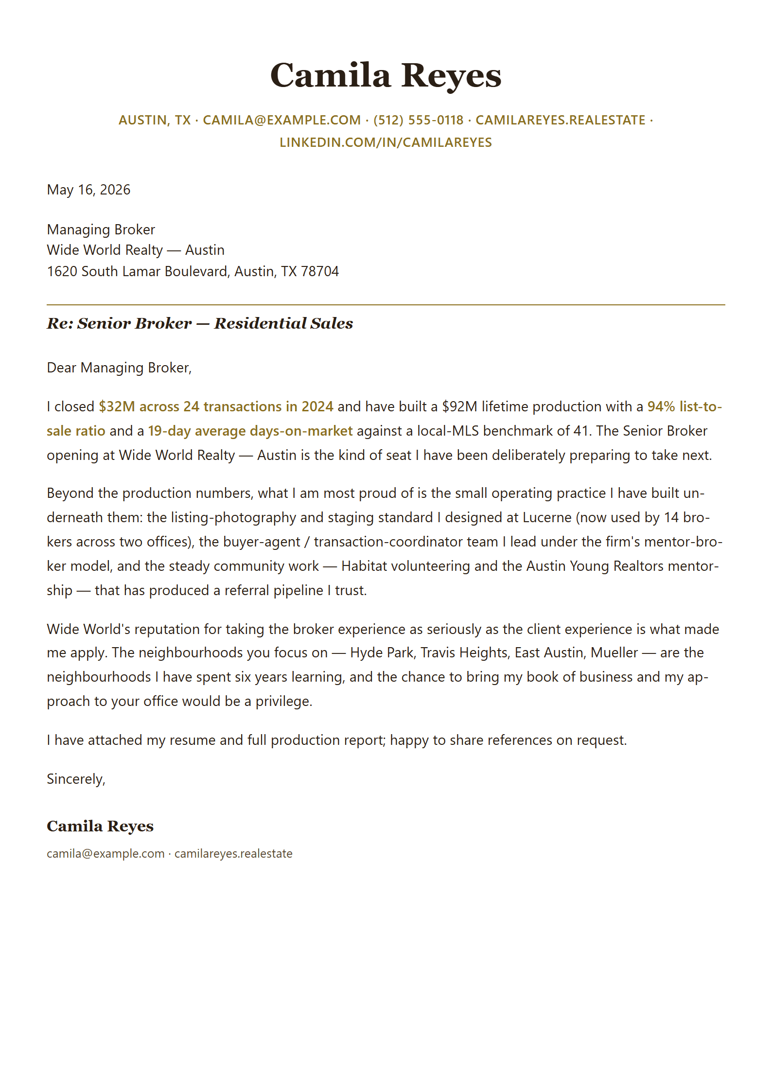 Plaza cover letter template preview