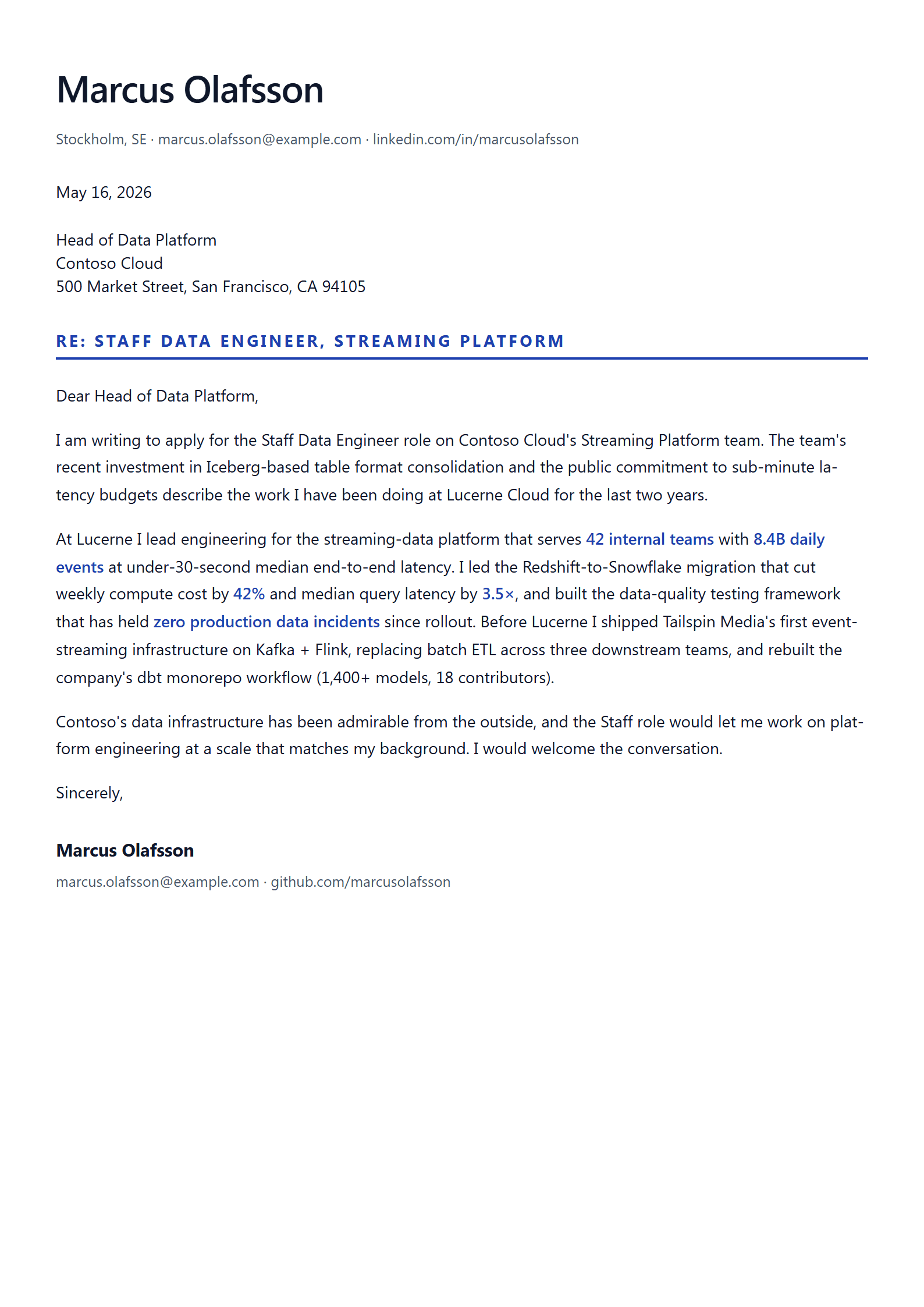 Stream cover letter template preview
