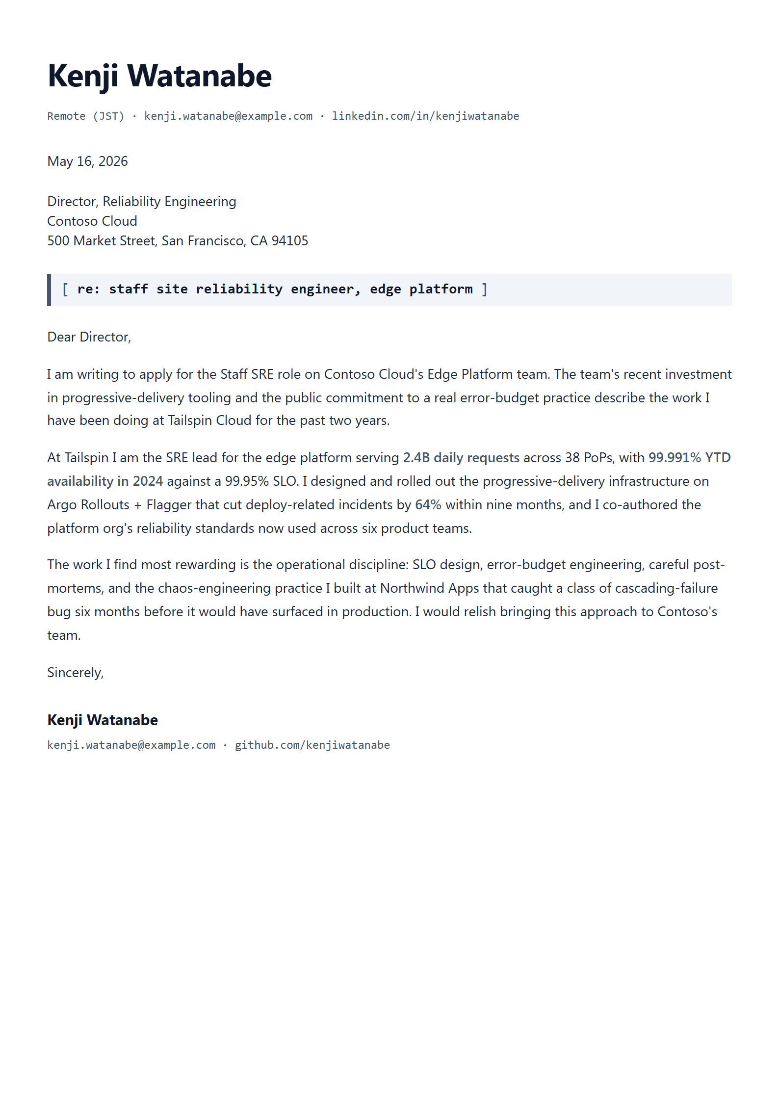 Cascade cover letter template preview