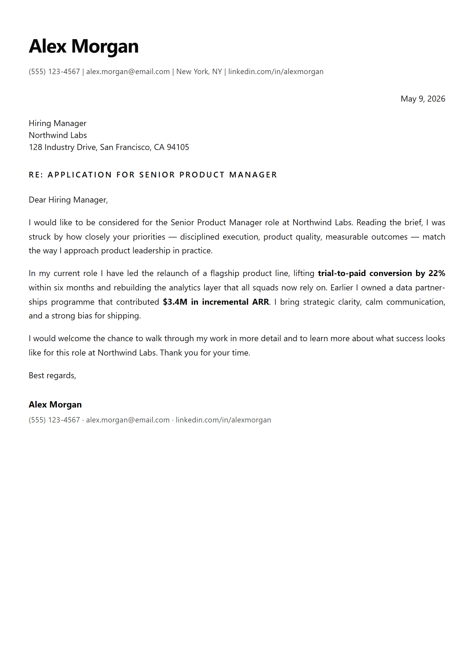 Contemporary Tech cover letter template preview
