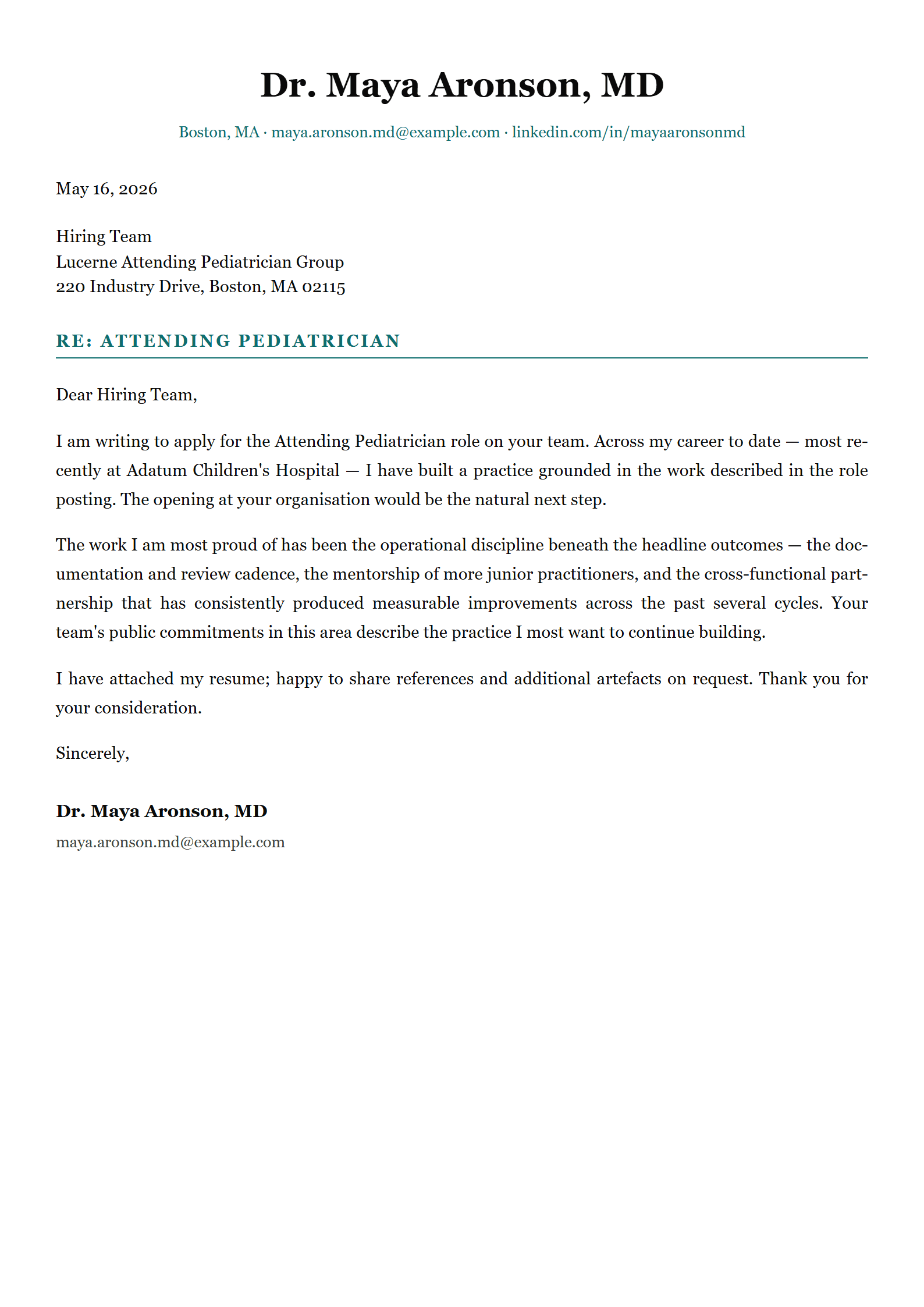 Cradleside cover letter template preview