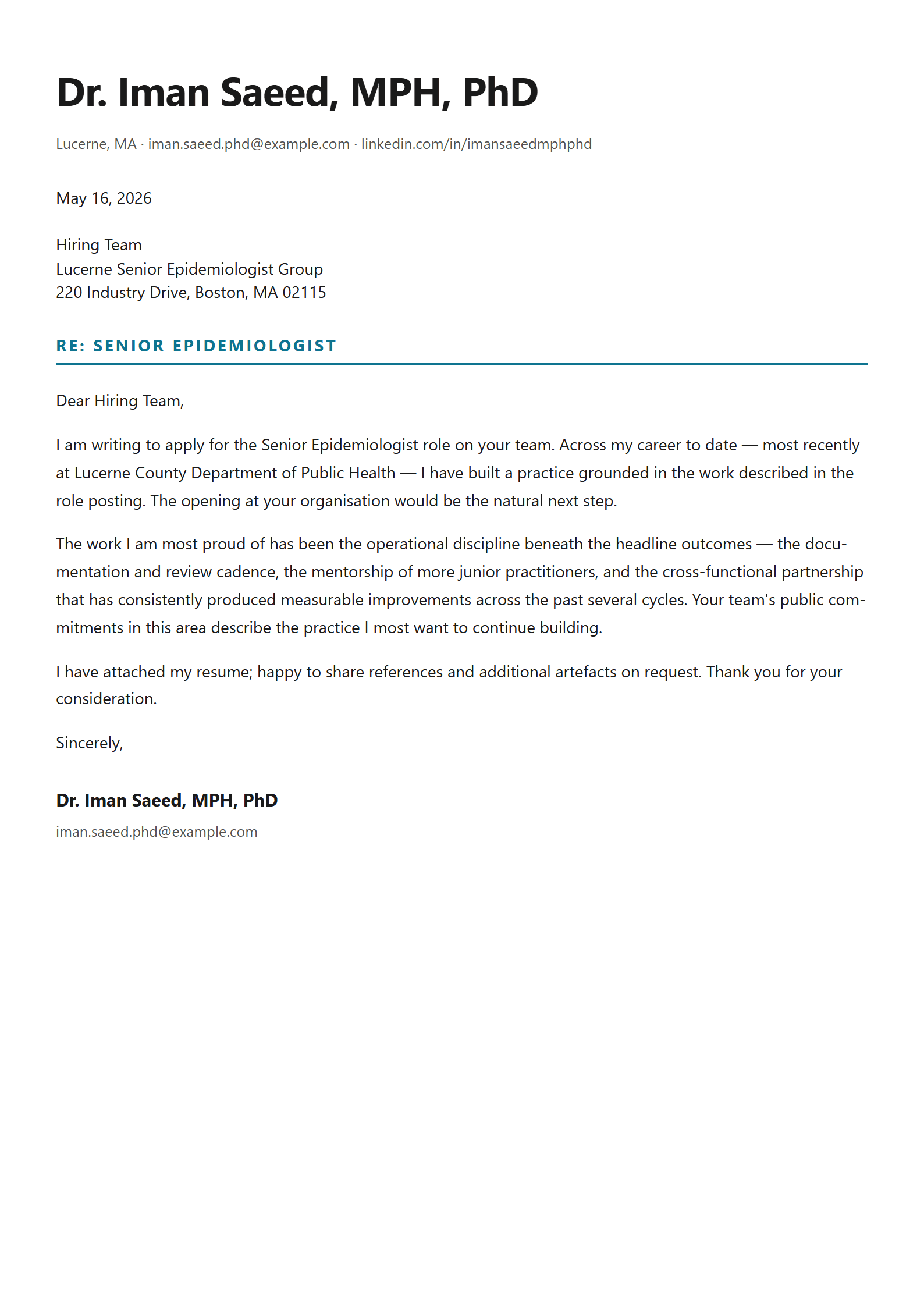 Vector-Health cover letter template preview