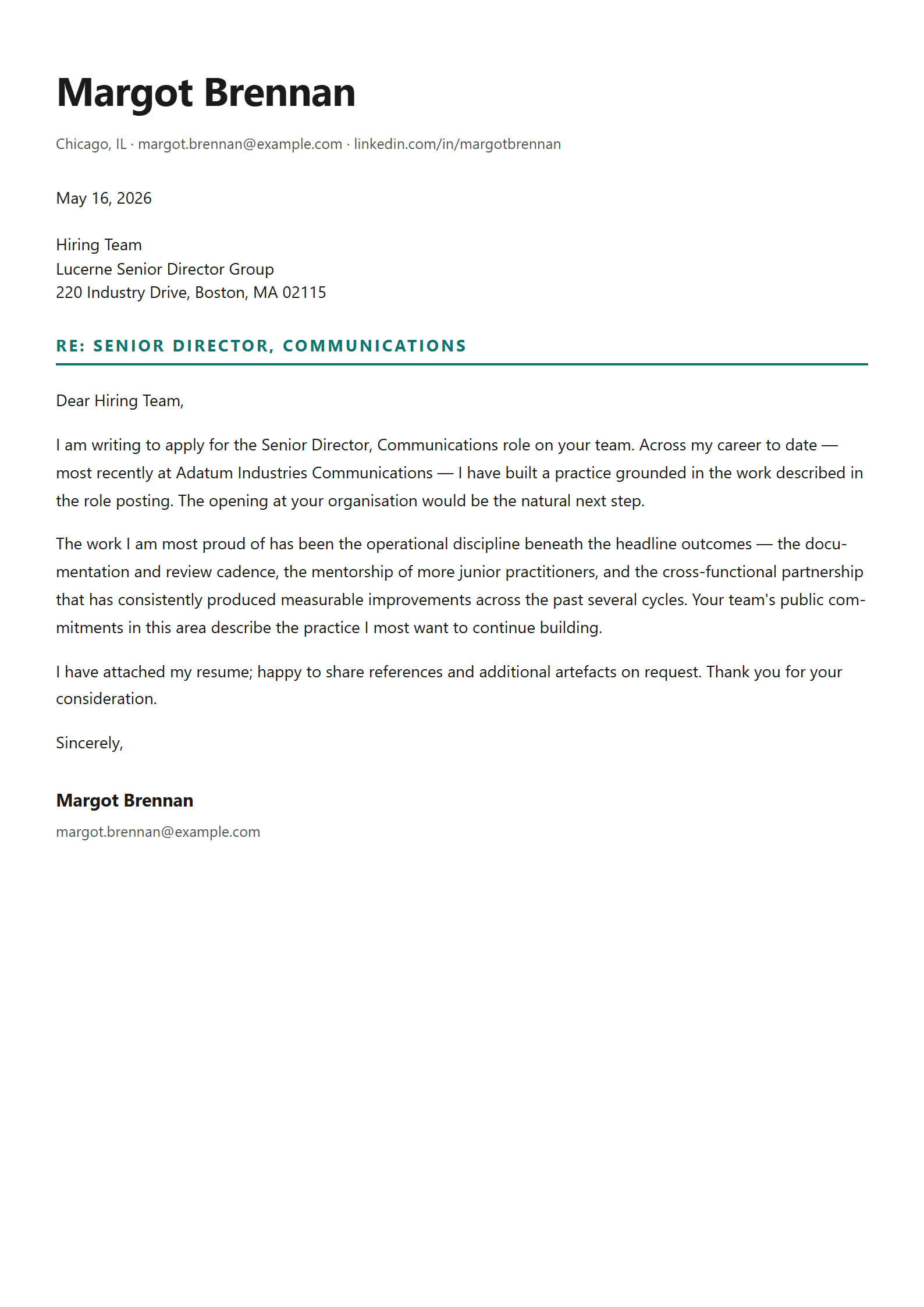 Newsroom cover letter template preview