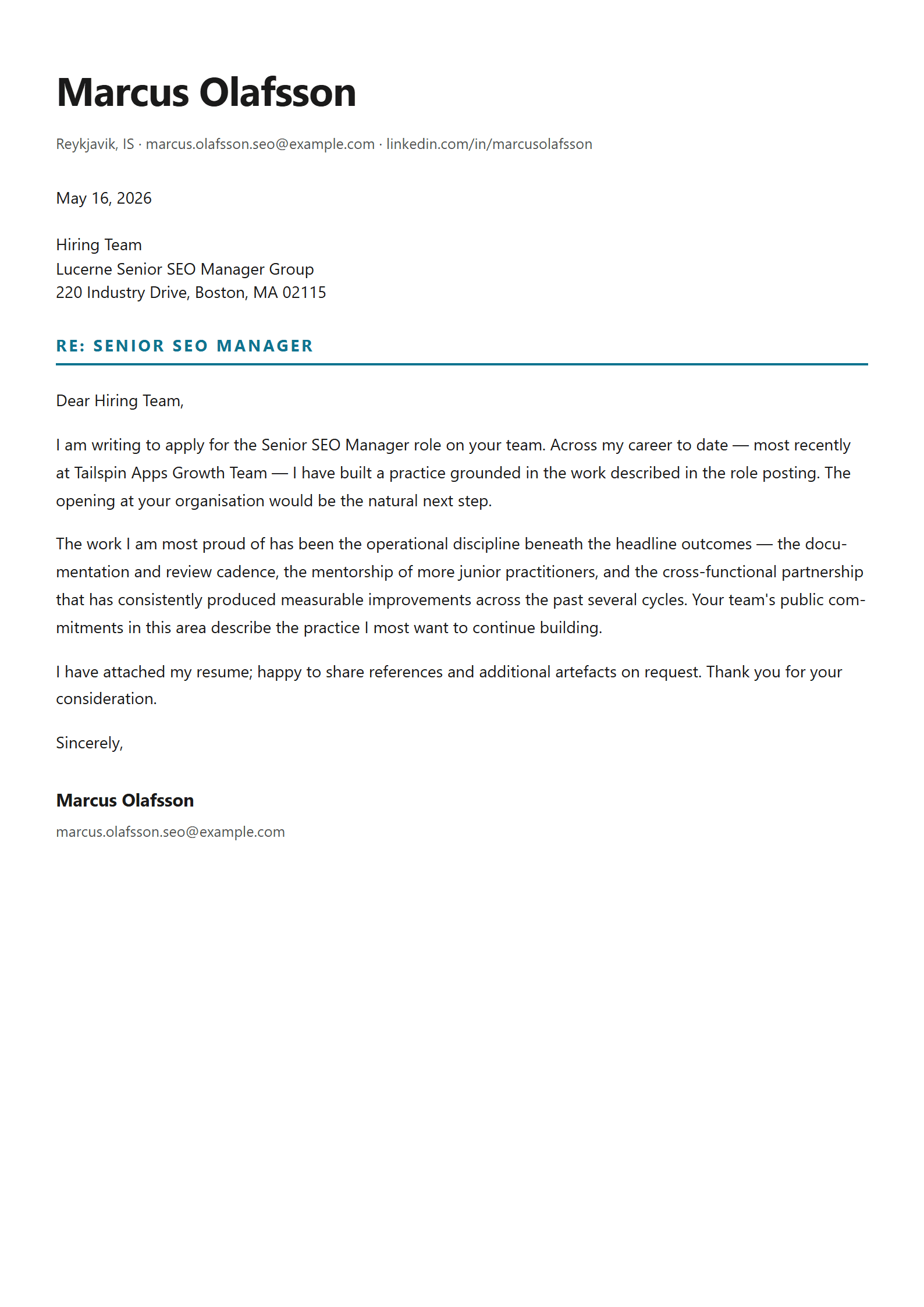 Compass-SEO cover letter template preview