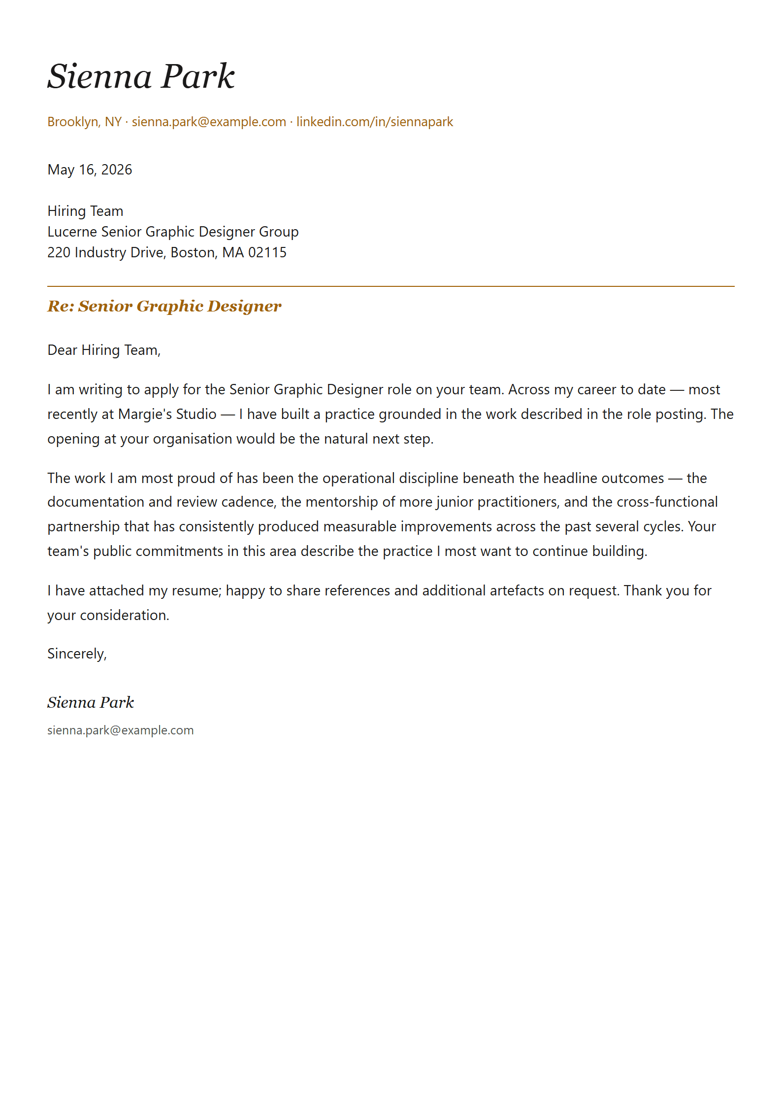 Spectrum-G cover letter template preview