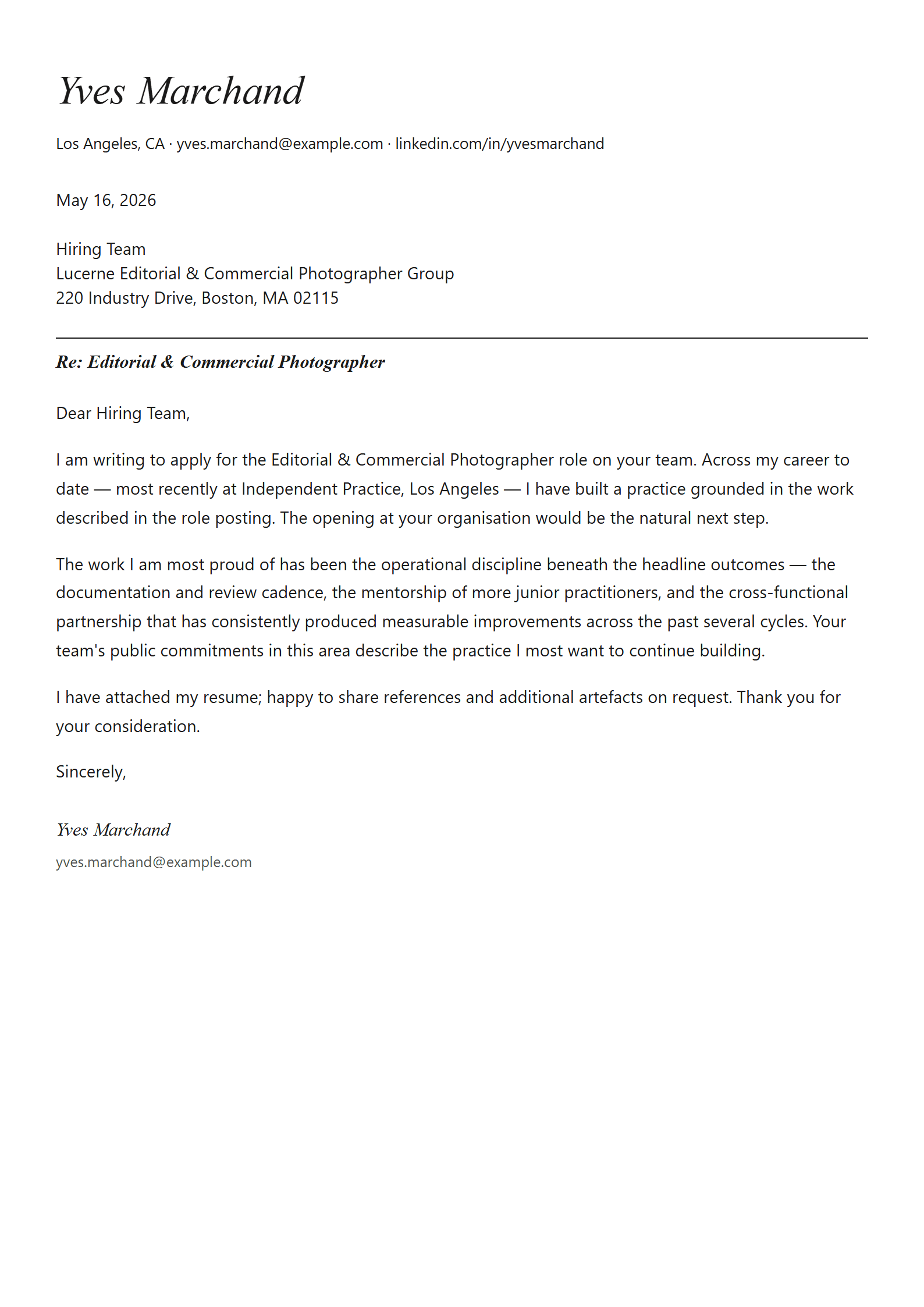Aperture cover letter template preview