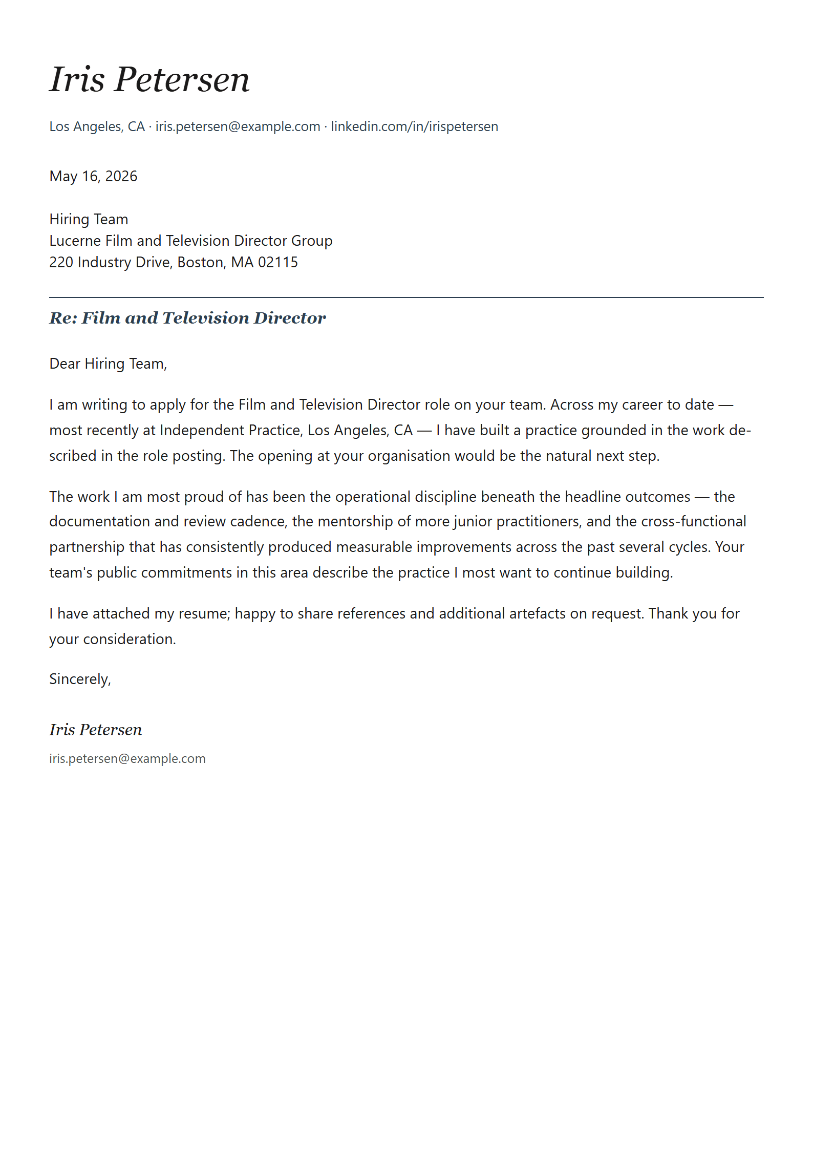Reel cover letter template preview