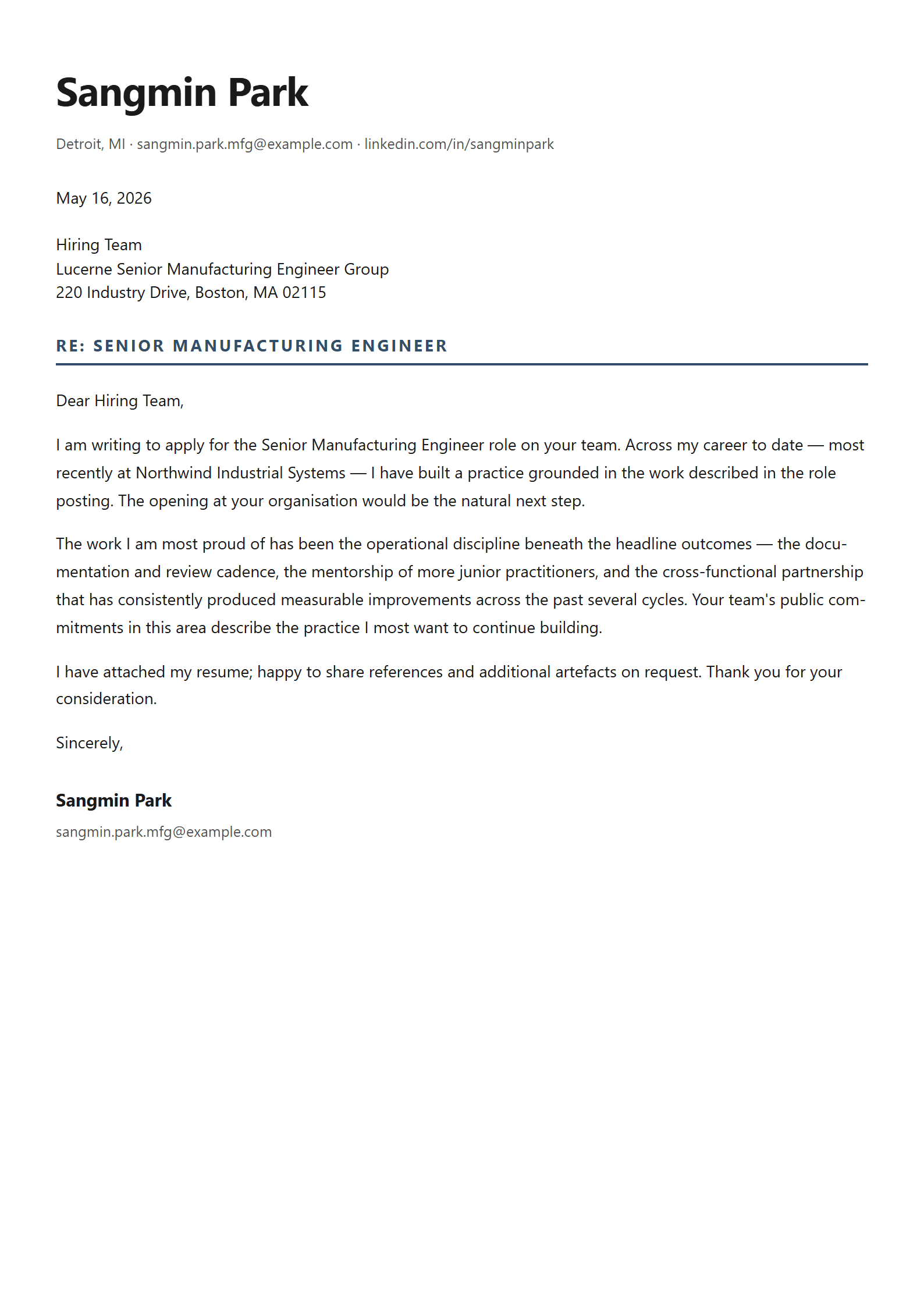 Forge-Mfg cover letter template preview
