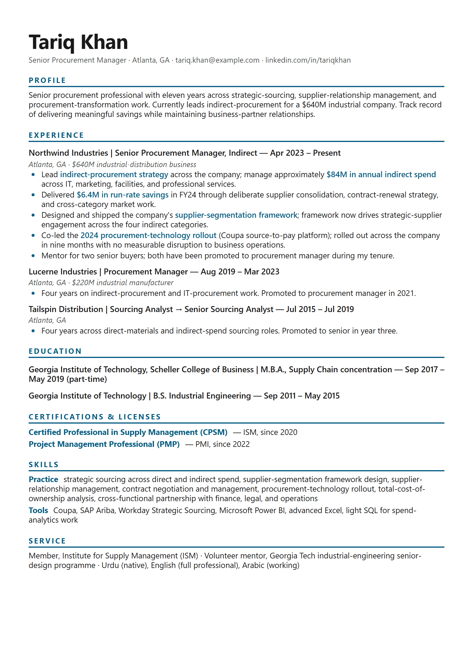 Procure resume template