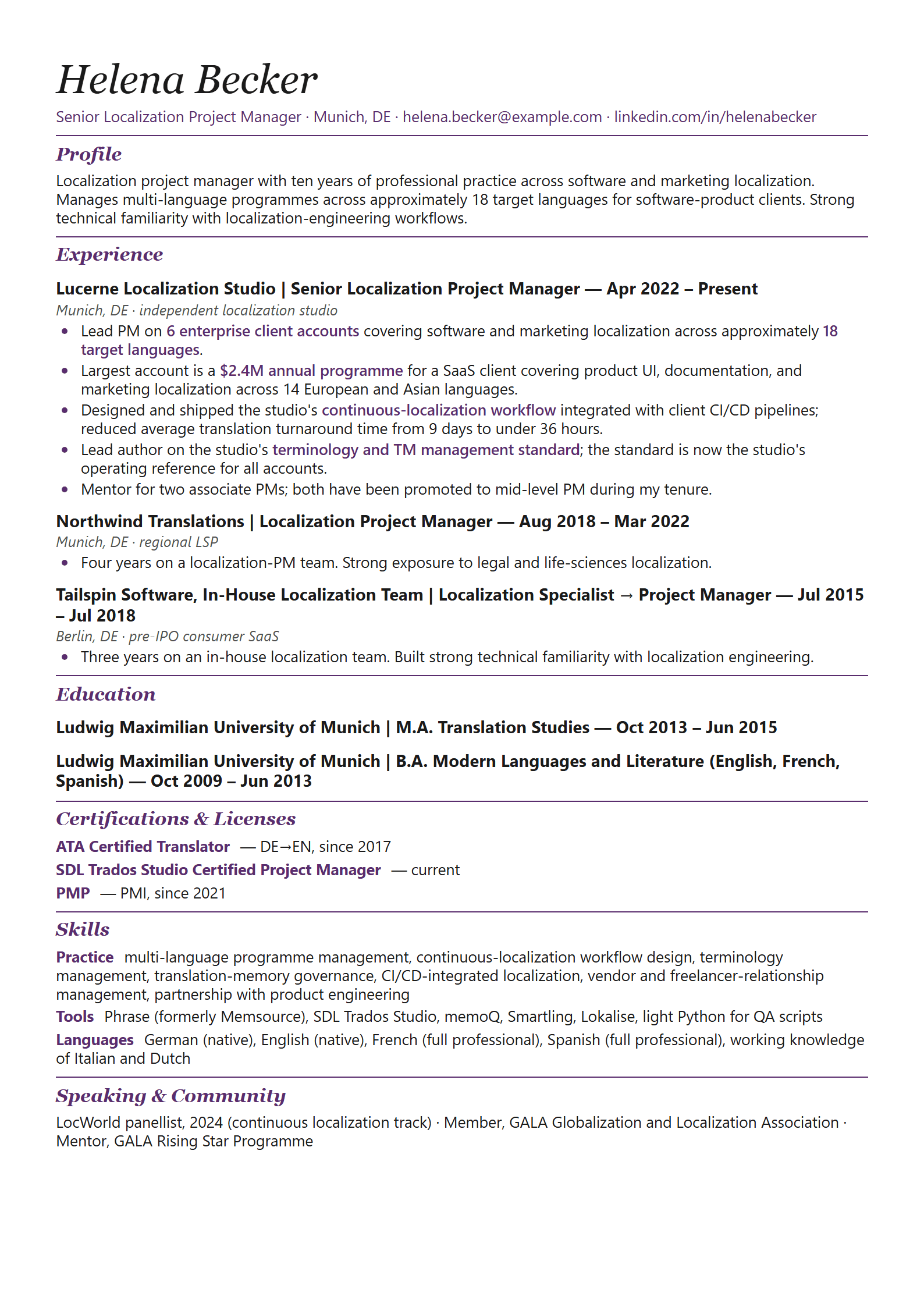 Lingo resume template