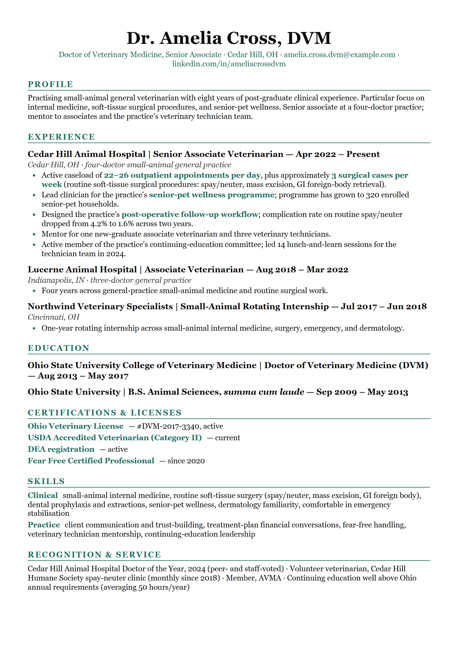 Caduceus-Vet resume template