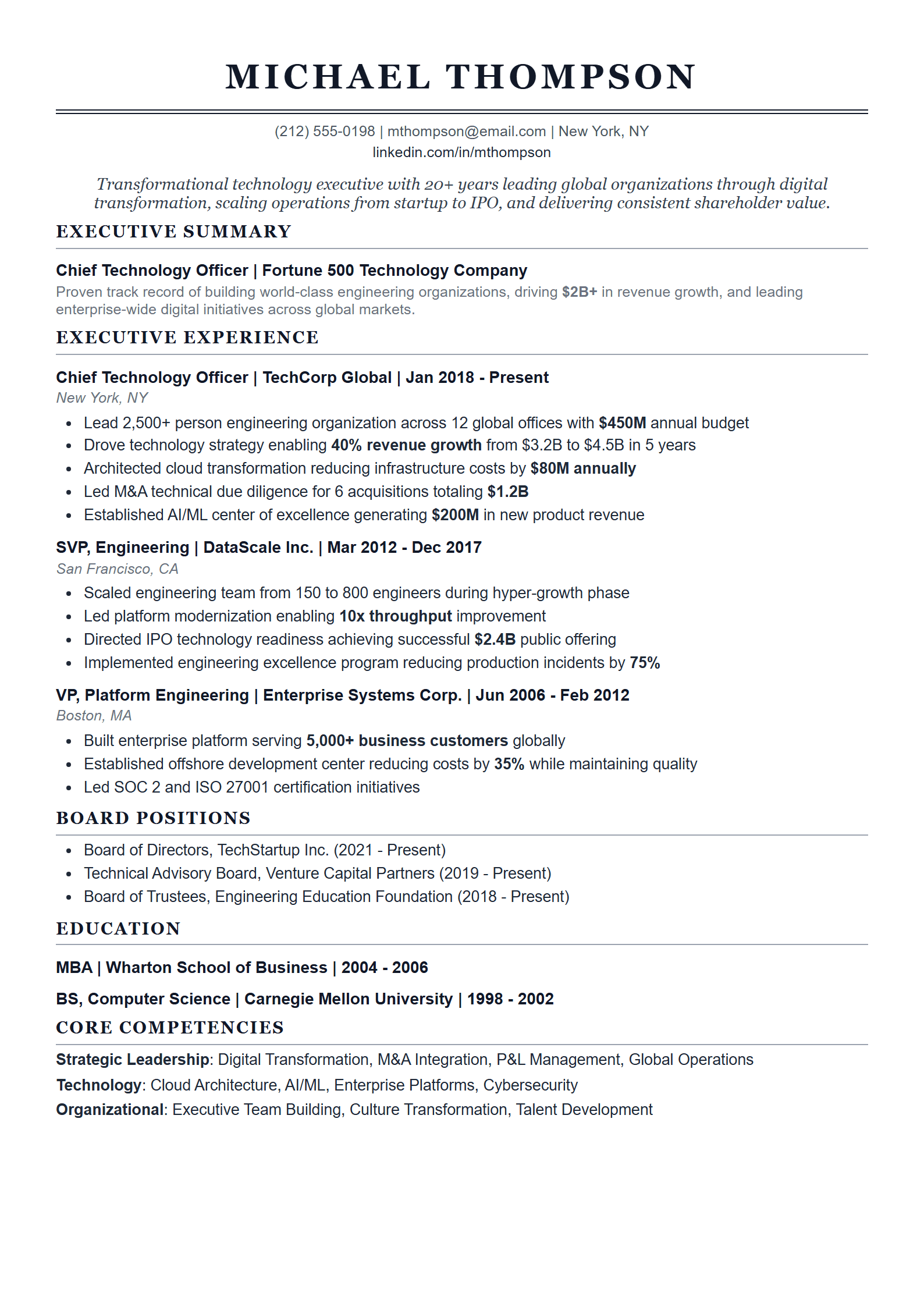 C-Suite resume template
