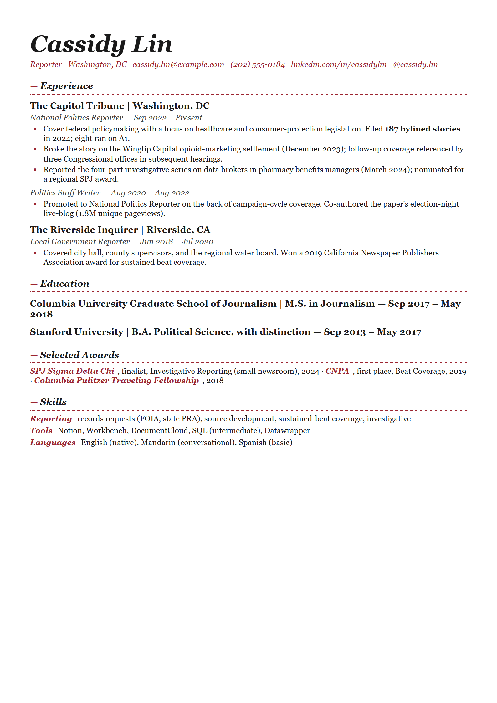 Manuscript resume template