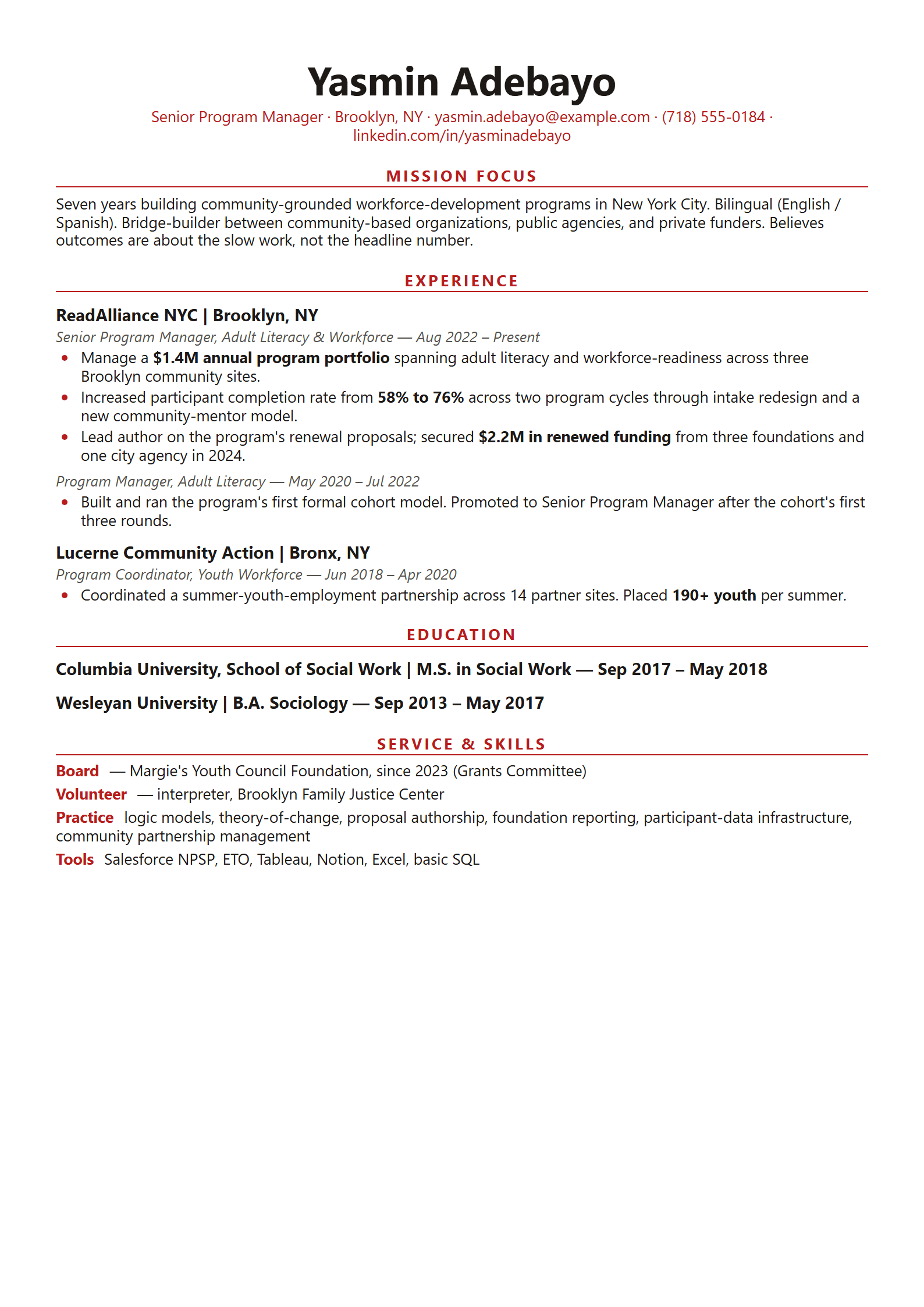 Mission resume template