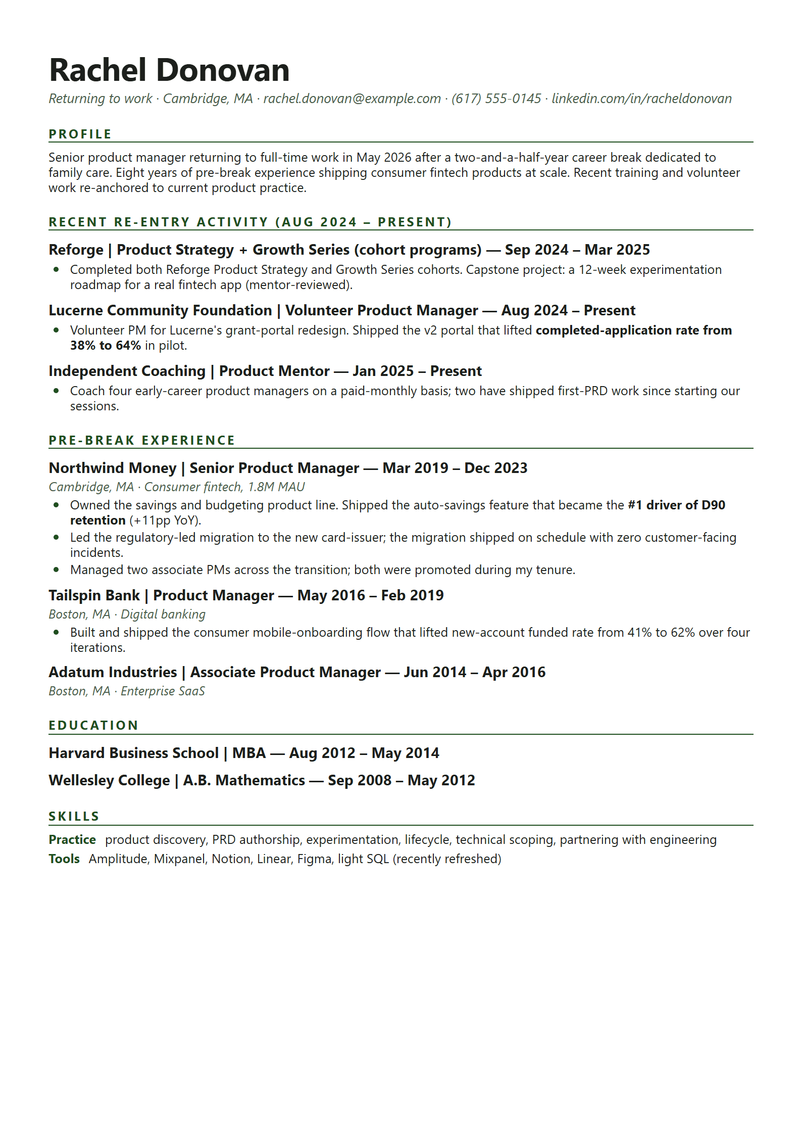 Return resume template