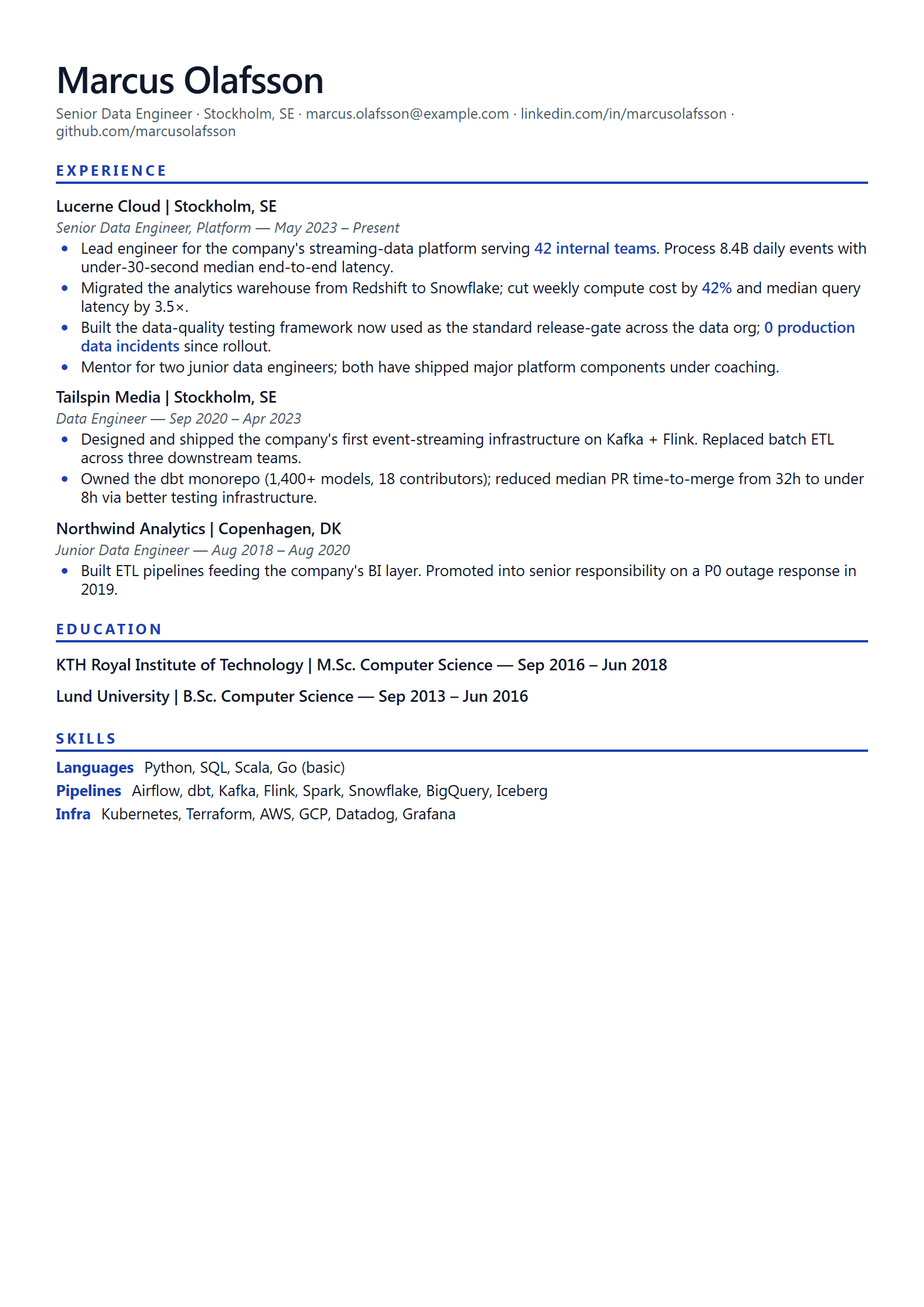 Stream resume template