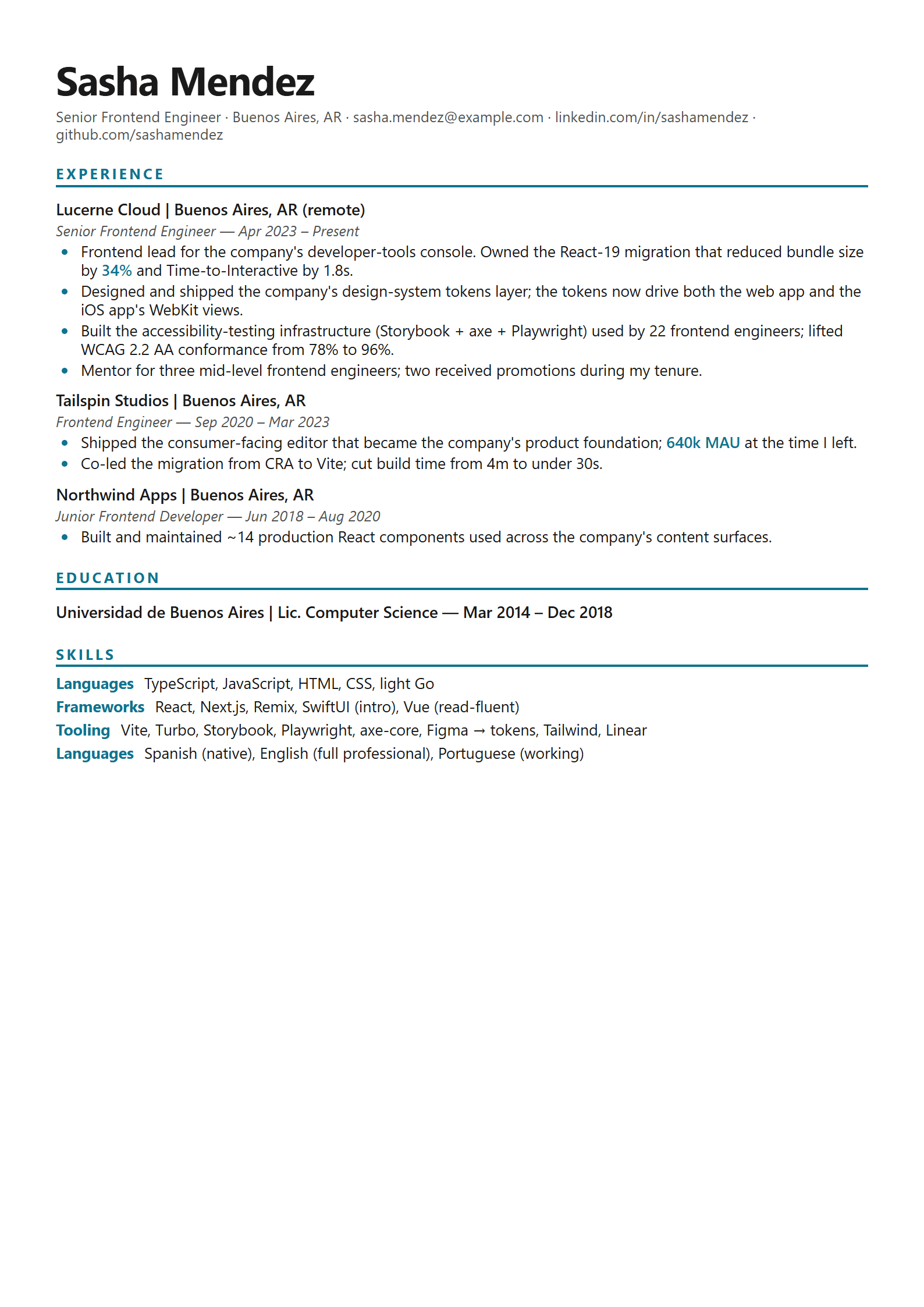 Frame resume template