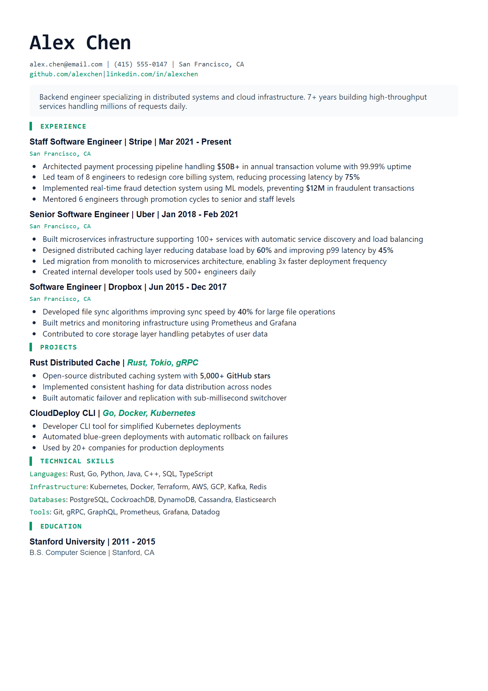 Developer Focus resume template