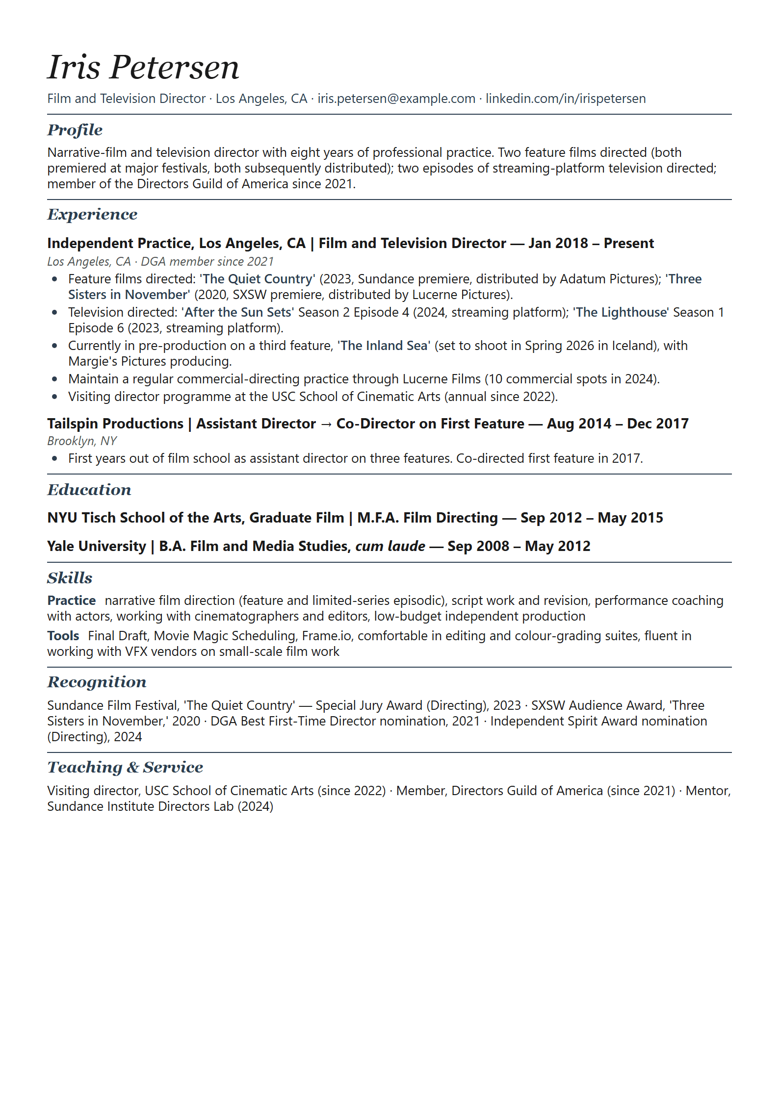 Reel resume template