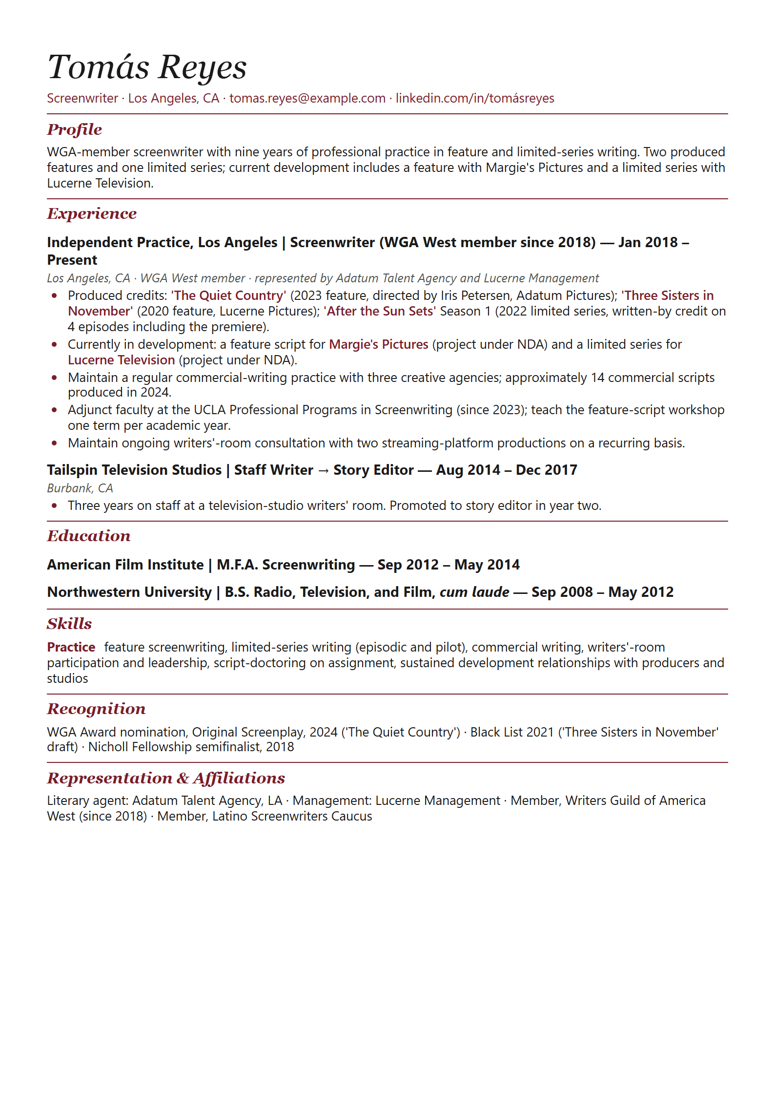 Screen resume template